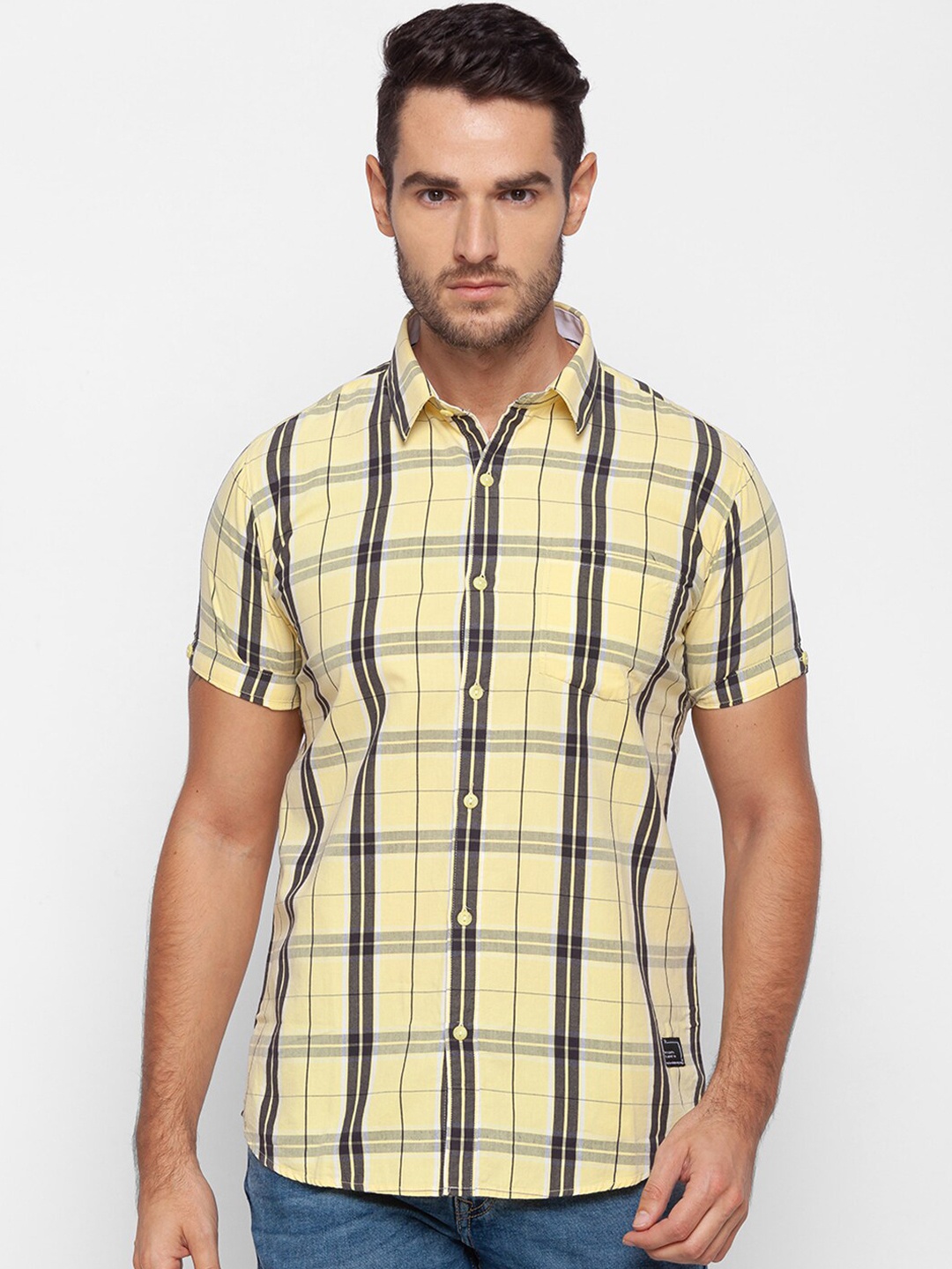 

SPYKAR Men Yellow Slim Fit Tartan Checks Opaque Checked Casual Shirt