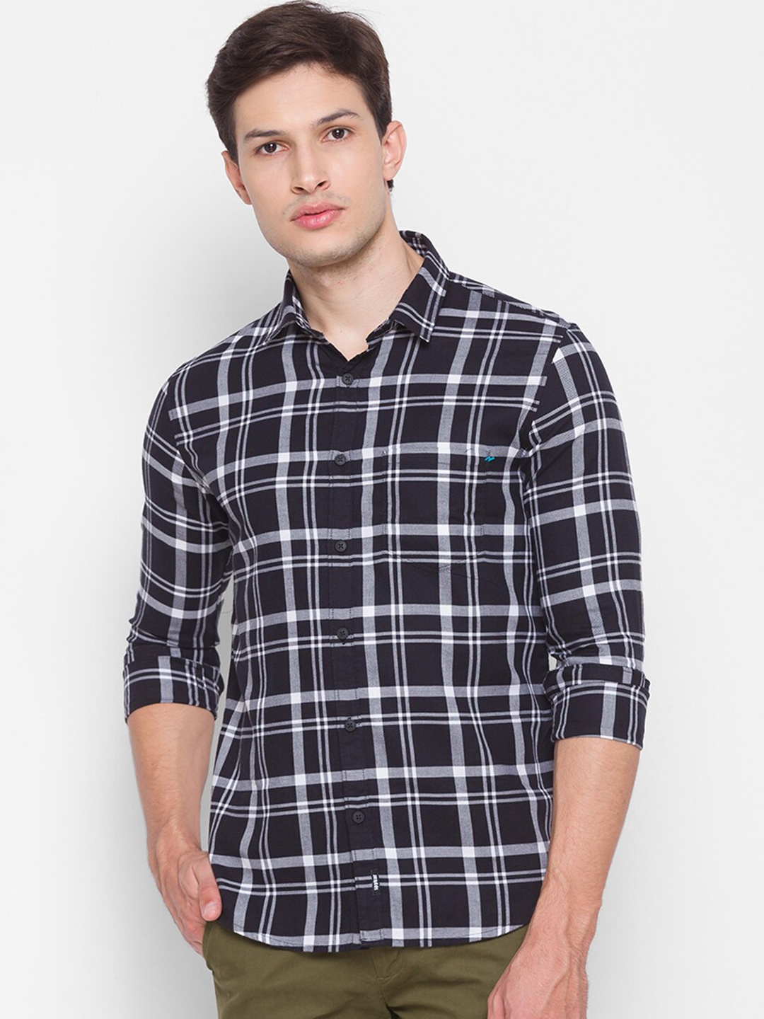 

SPYKAR Men Black Slim Fit Tartan Checks Cotton Casual Shirt