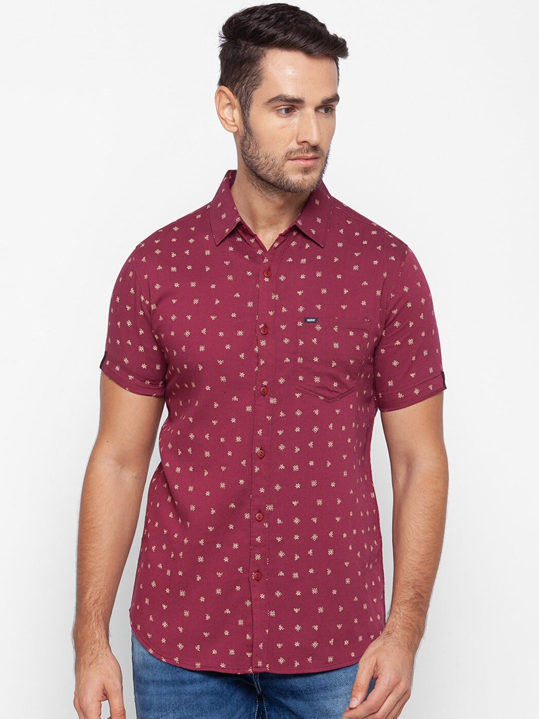 

SPYKAR Men Coral Slim Fit Opaque Printed Casual Shirt