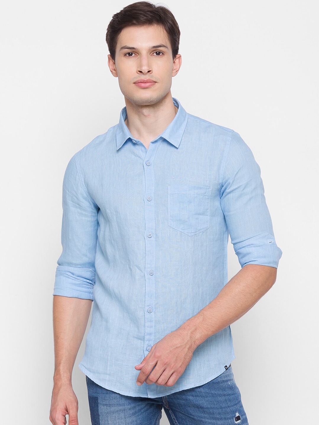 

SPYKAR Men Blue Slim Fit Opaque Casual Shirt