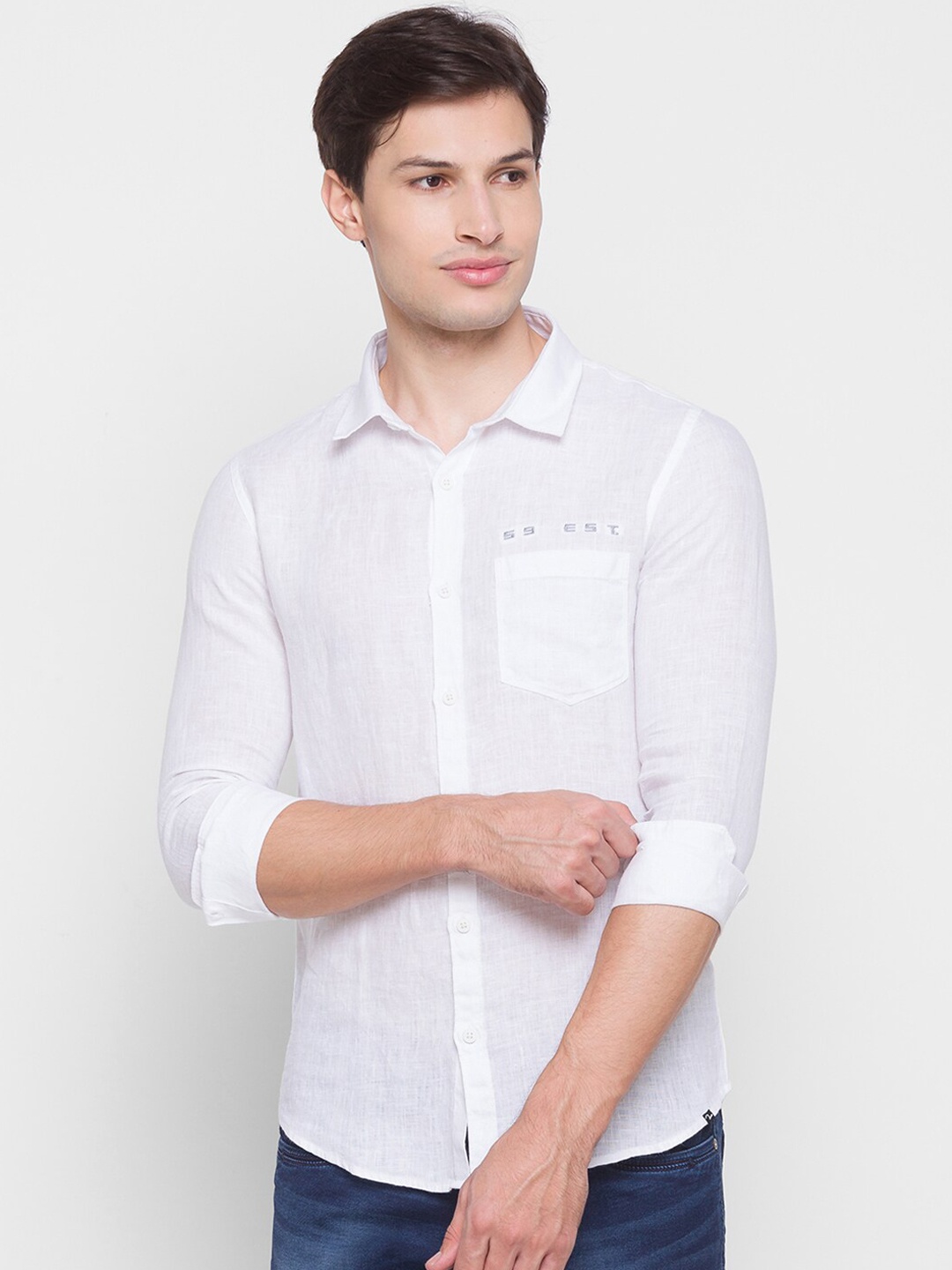 

SPYKAR Men White Slim Fit Opaque Casual Shirt