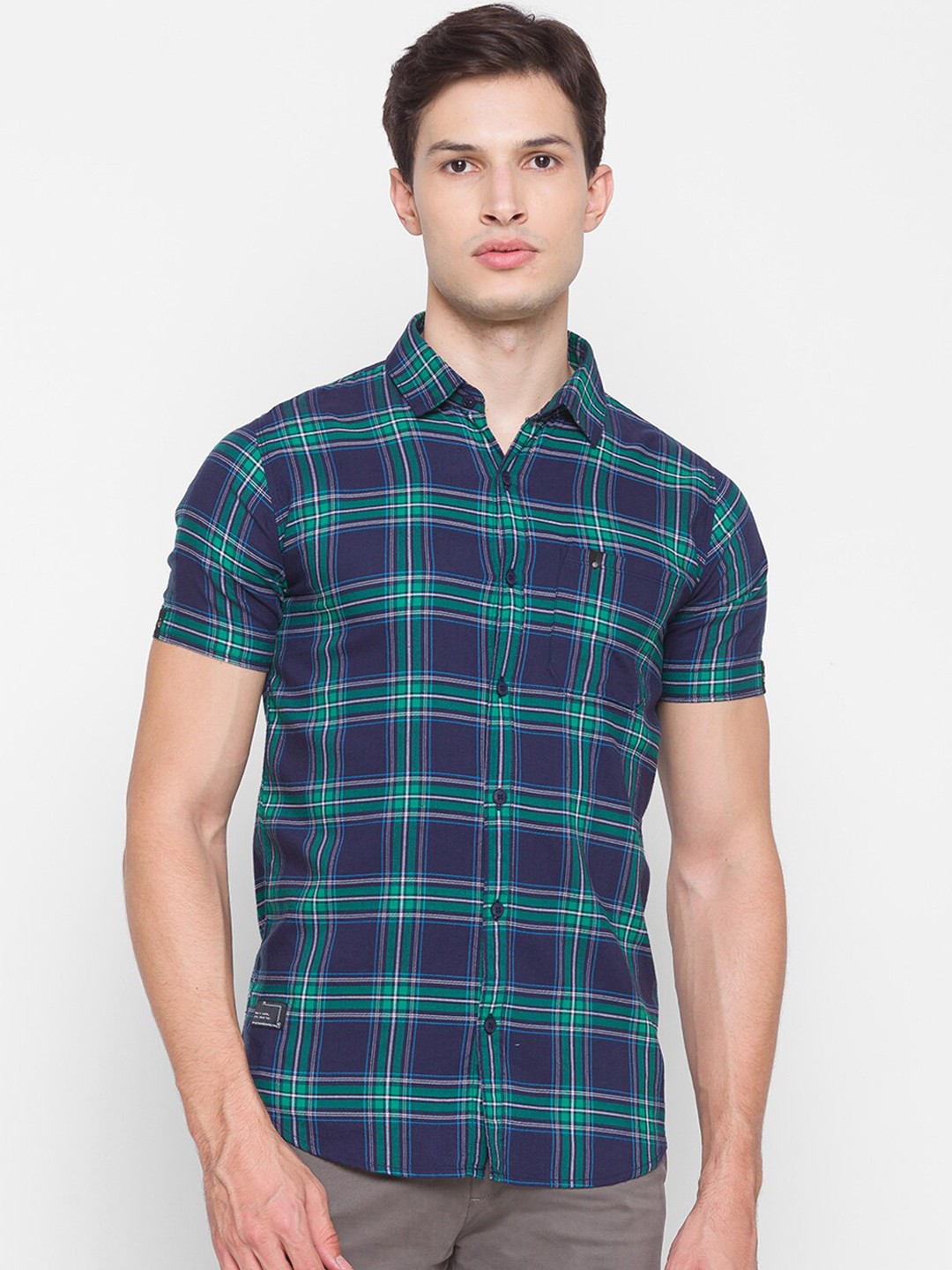 

SPYKAR Men Green Slim Fit Tartan Checks Opaque Checked Casual Shirt