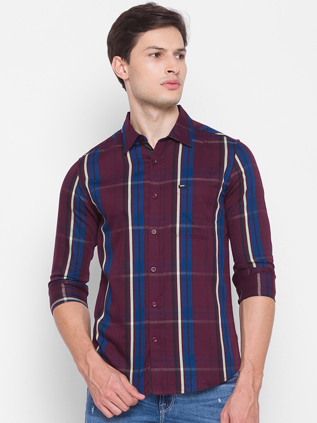 

SPYKAR Men Red Slim Fit Tartan Checks Opaque Checked Casual Shirt