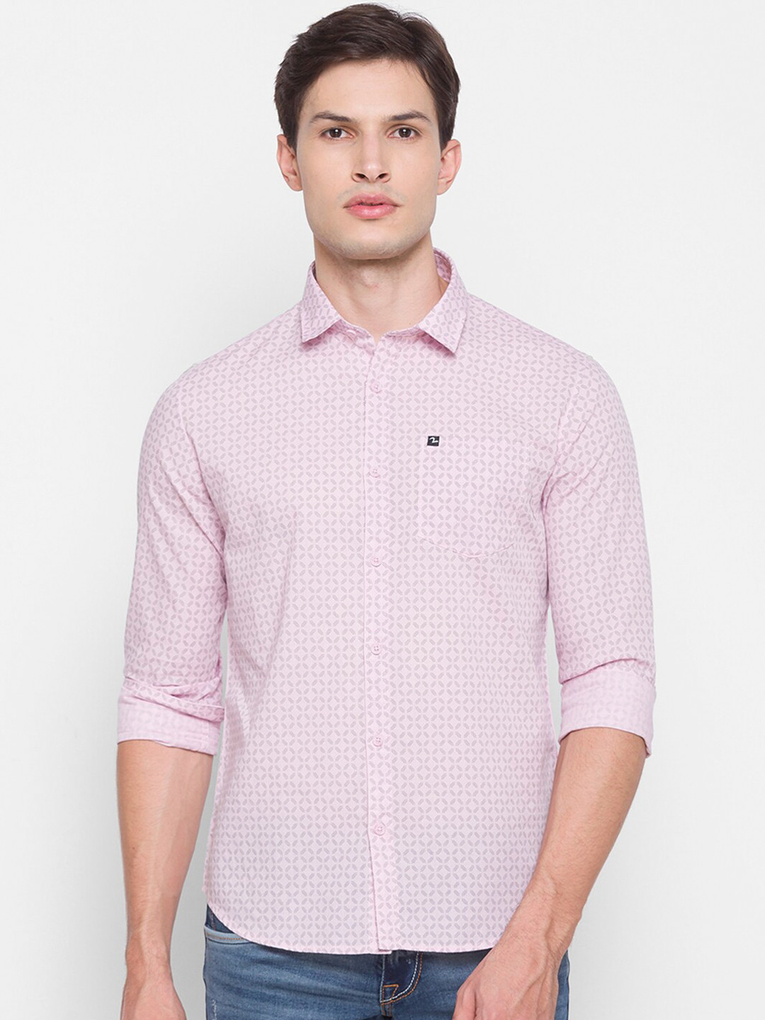 

SPYKAR Men Pink Slim Fit Opaque Printed Casual Shirt