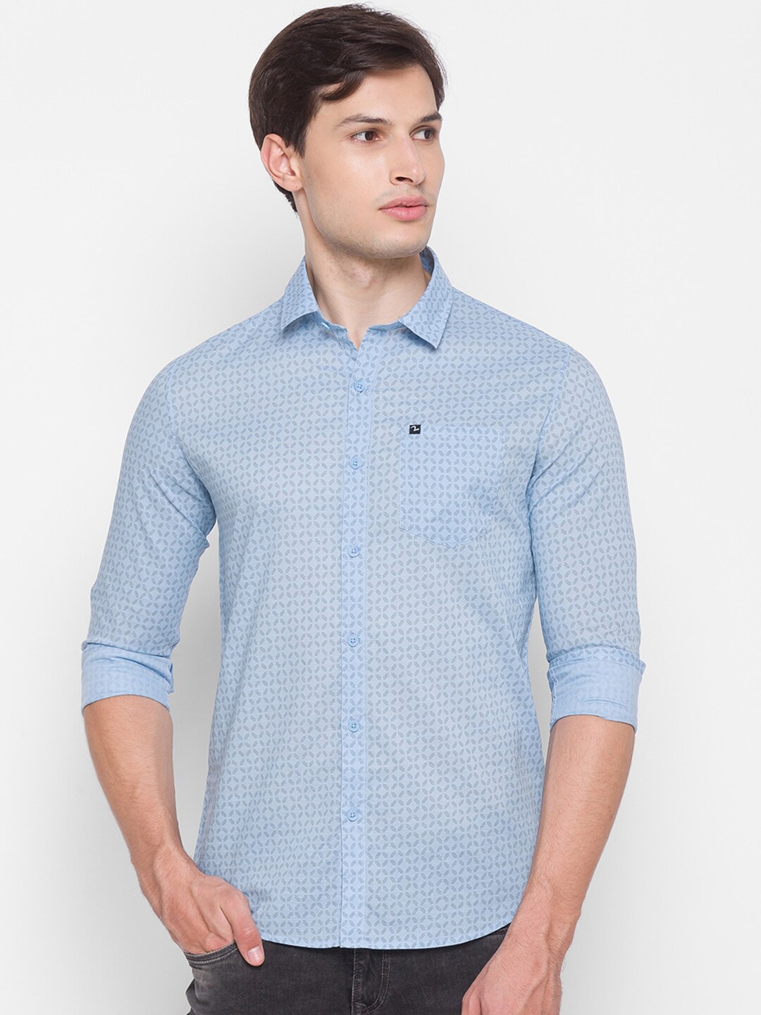 

SPYKAR Men Blue Slim Fit Opaque Printed Casual Shirt