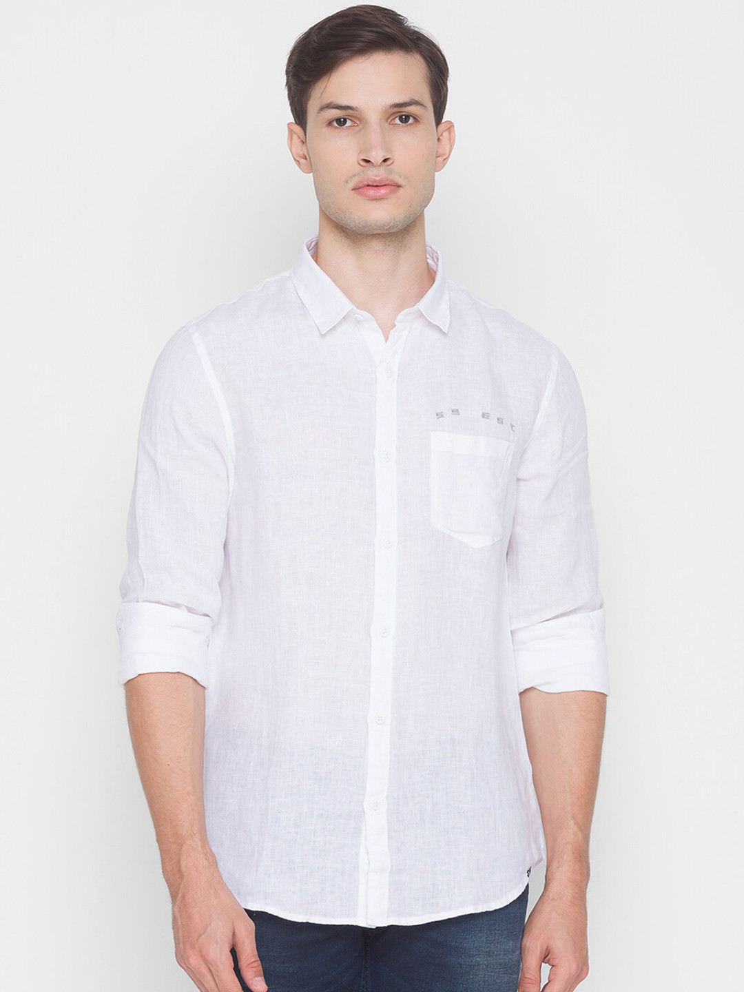 

SPYKAR Men White Slim Fit Opaque Casual Shirt