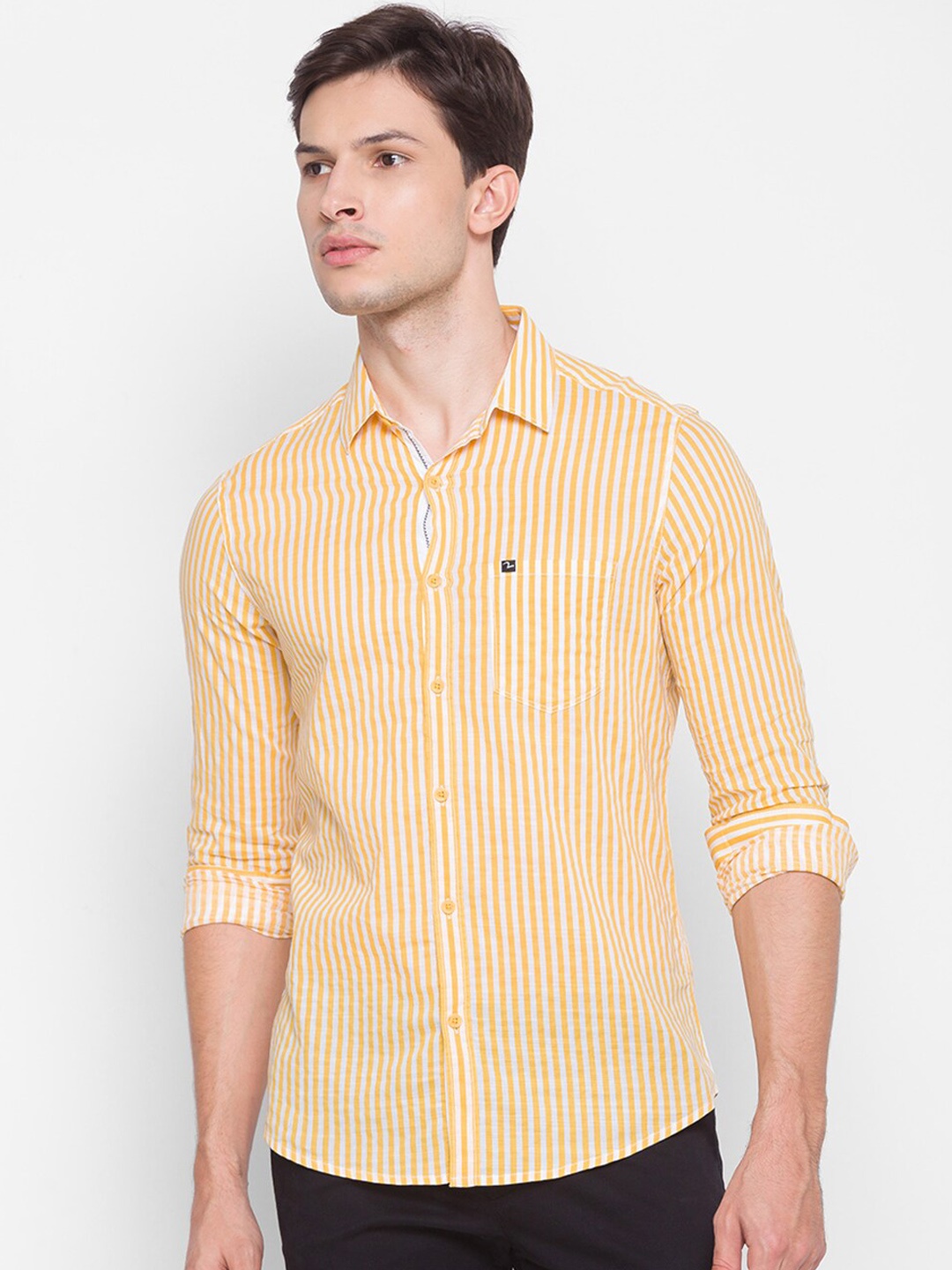 

SPYKAR Men Mustard Slim Fit Micro Checks Opaque Checked Casual Shirt