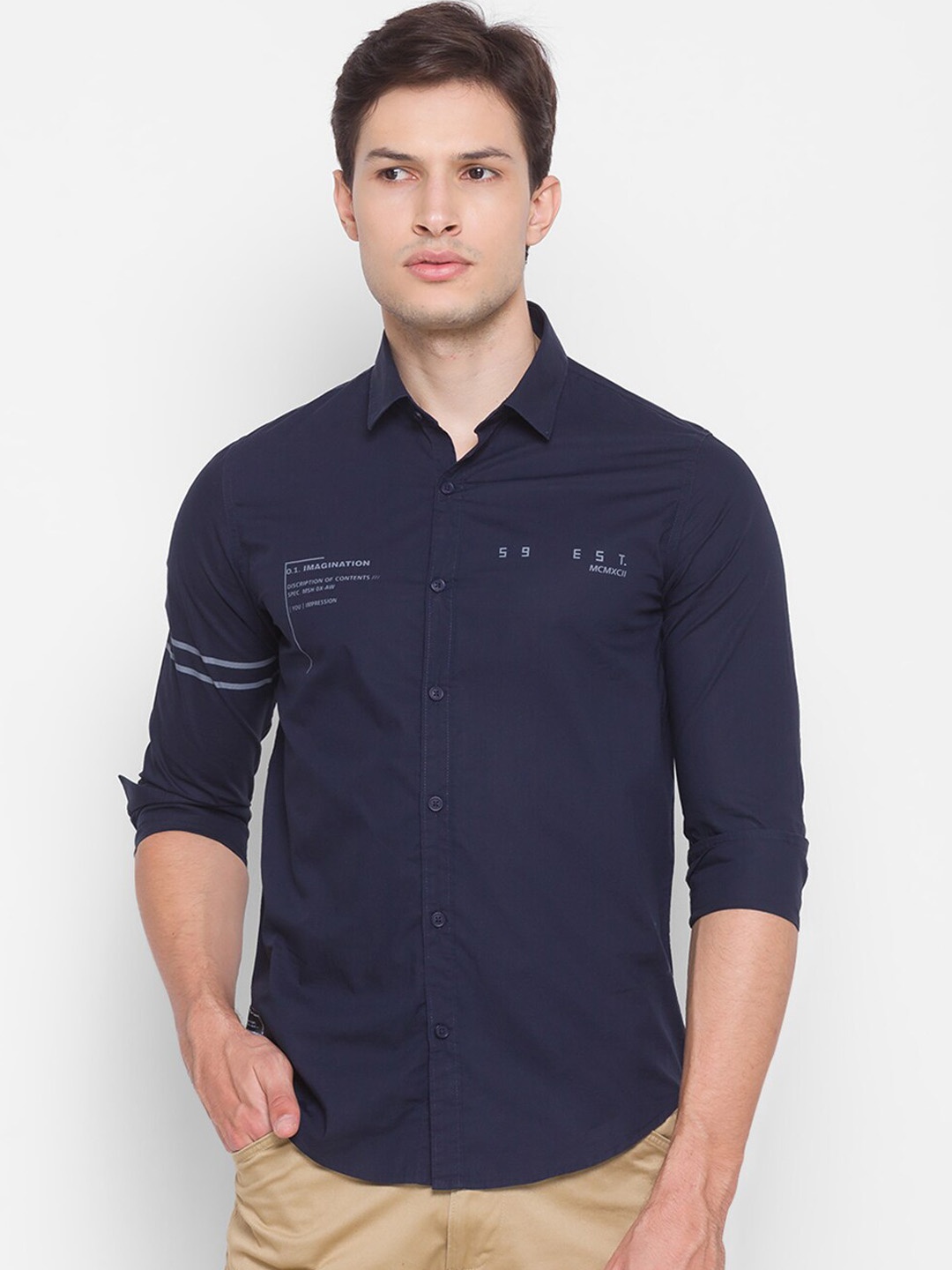 

SPYKAR Men Navy Blue Slim Fit Opaque Casual Shirt