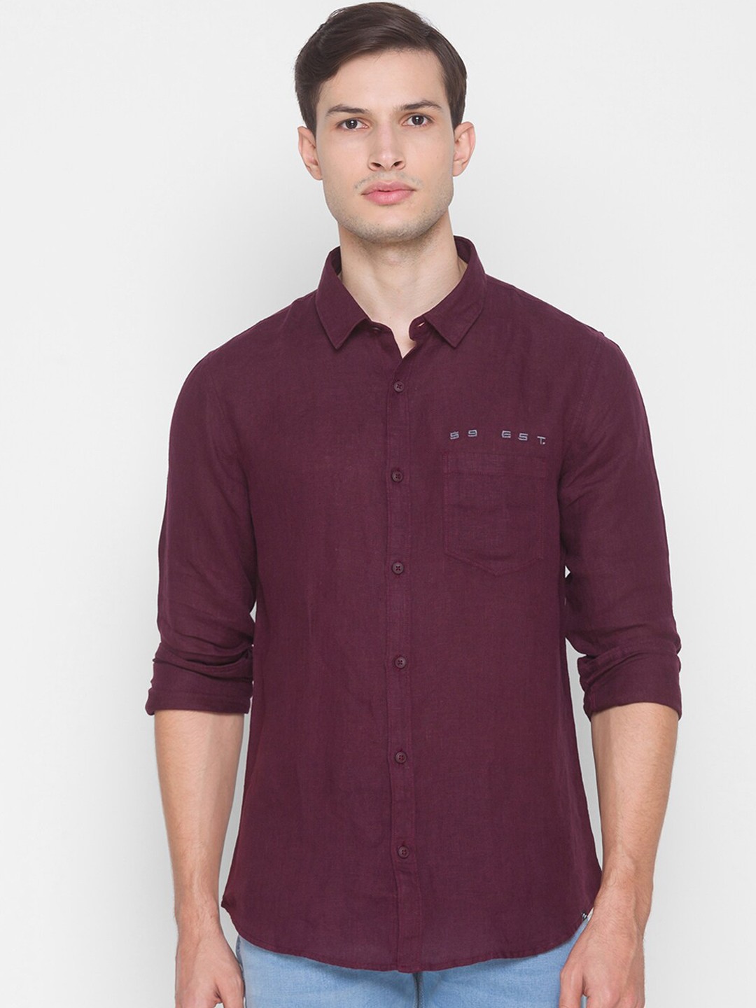

SPYKAR Men Maroon Slim Fit Opaque Pure Cotton Casual Shirt