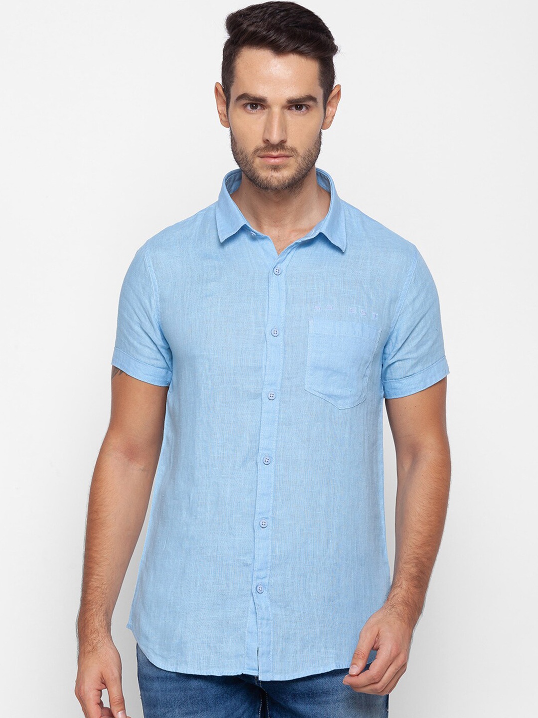 

SPYKAR Men Blue Slim Fit Opaque Pure Cotton Casual Shirt