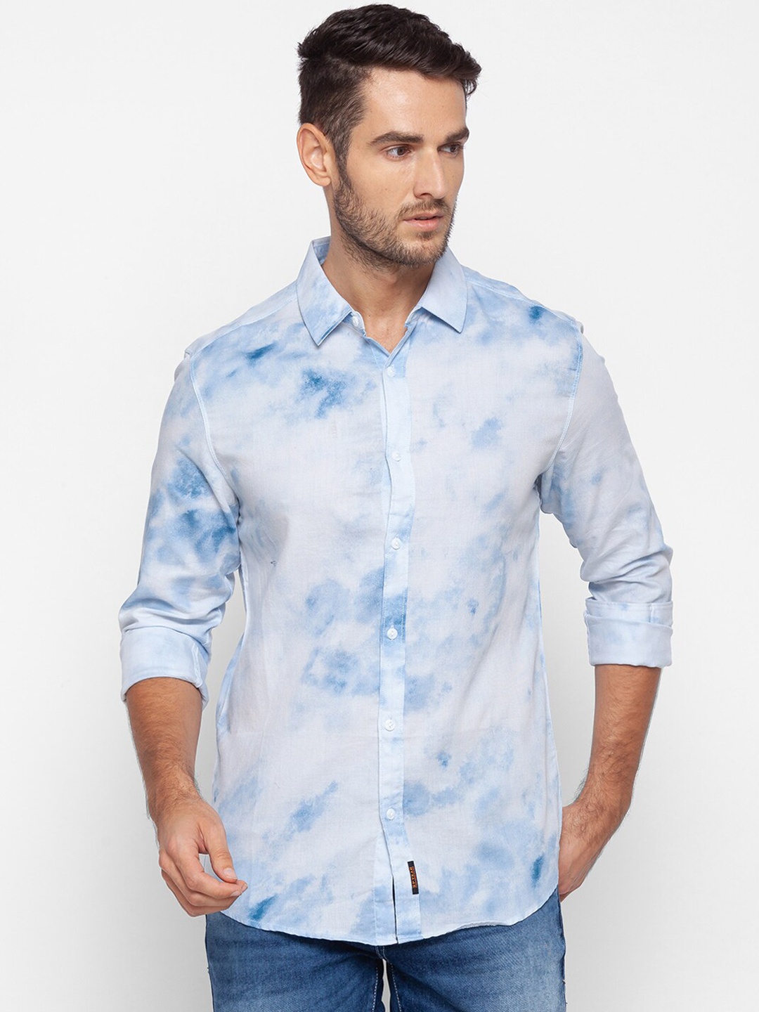 

SPYKAR Men Blue Slim Fit Opaque Printed Casual Shirt