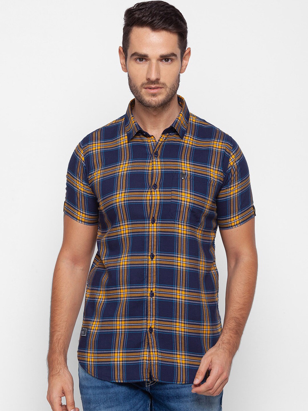 

SPYKAR Men Yellow Slim Fit Tartan Checks Opaque Checked Casual Shirt