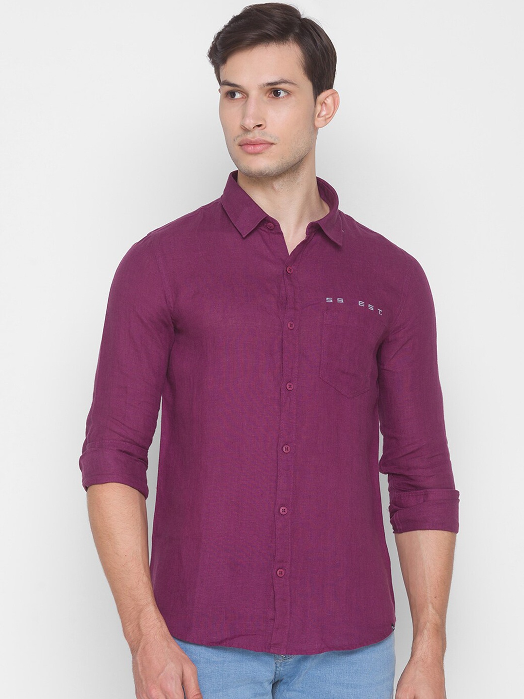 

SPYKAR Men Purple Slim Fit Opaque Casual Shirt