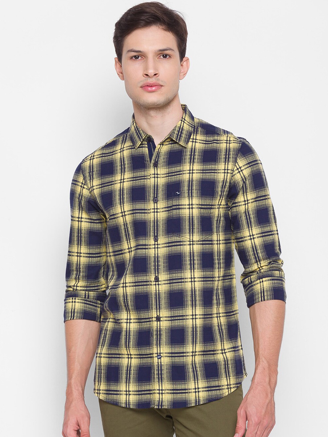 

SPYKAR Men Yellow Slim Fit Tartan Checks Opaque Checked Casual Shirt