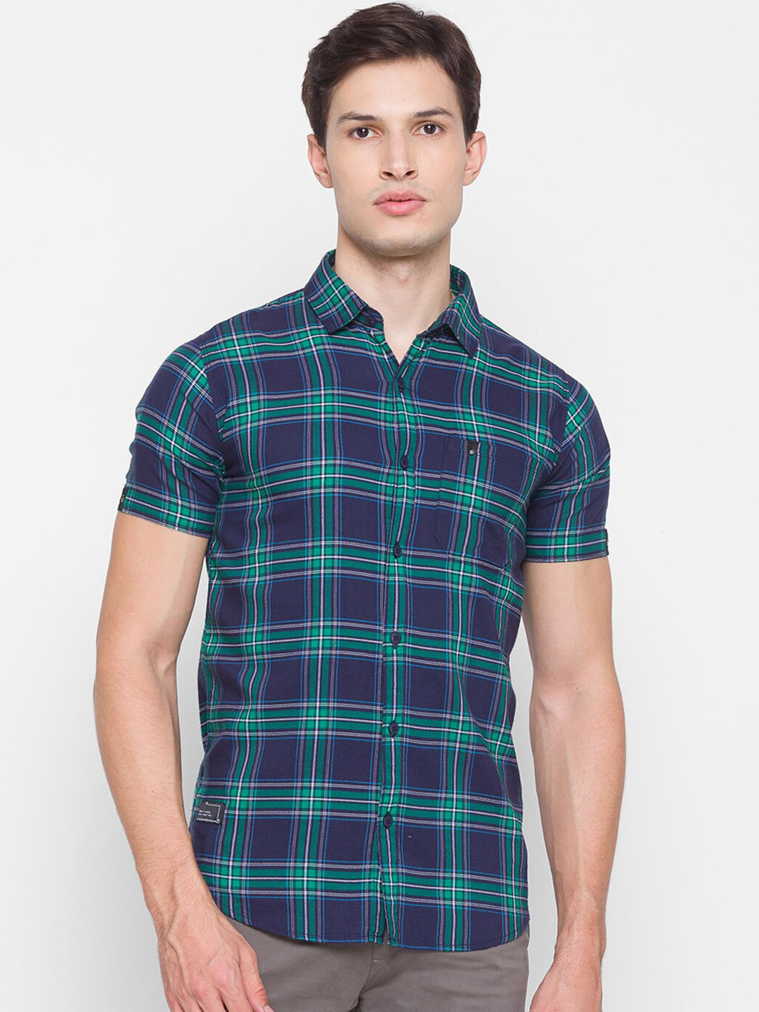

SPYKAR Men Green Slim Fit Tartan Checks Opaque Checked Pure Cotton Casual Shirt