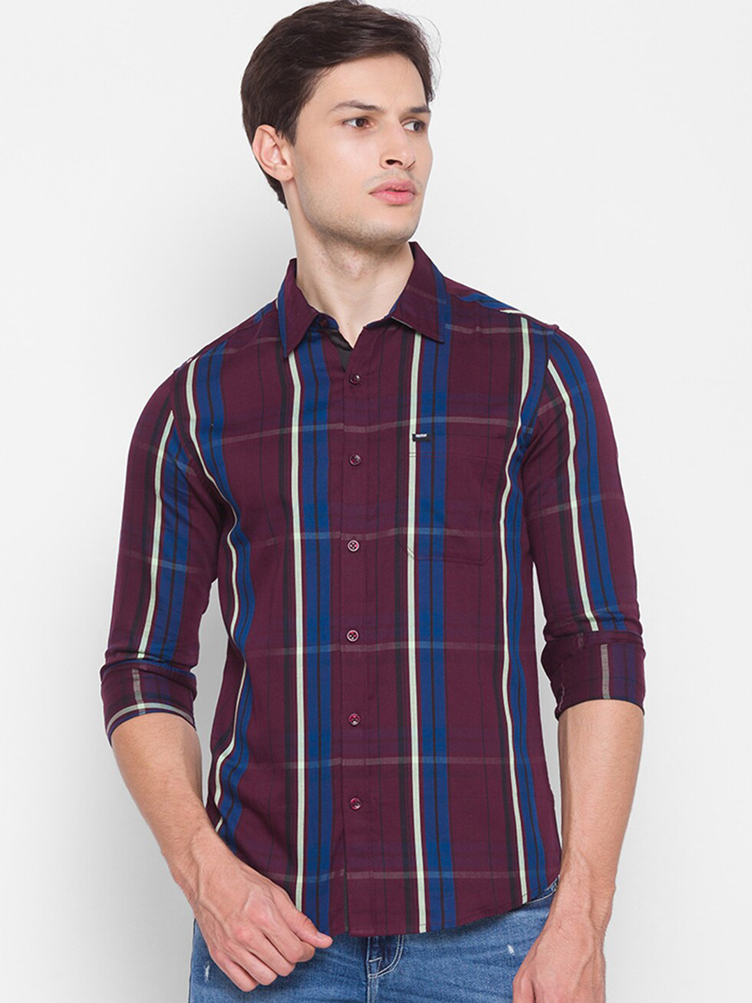 

SPYKAR Men Red Slim Fit Tartan Checks Opaque Checked Pure Cotton Casual Shirt