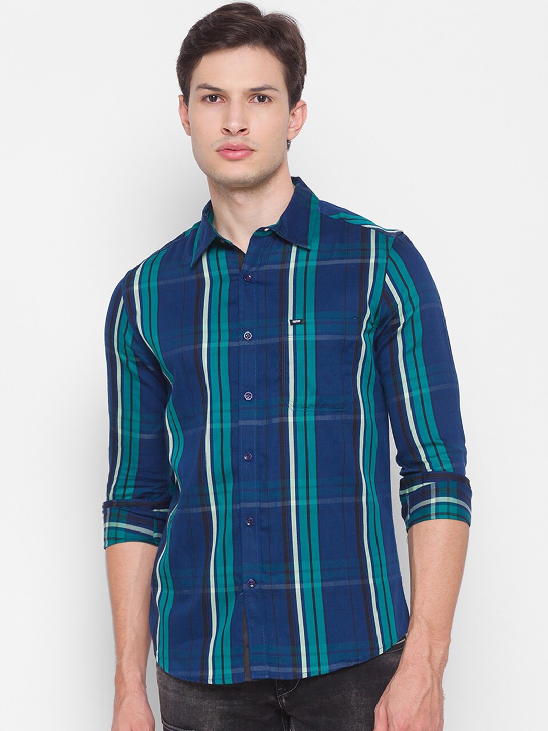 

SPYKAR Men Blue Slim Fit Tartan Checks Opaque Checked Casual Shirt