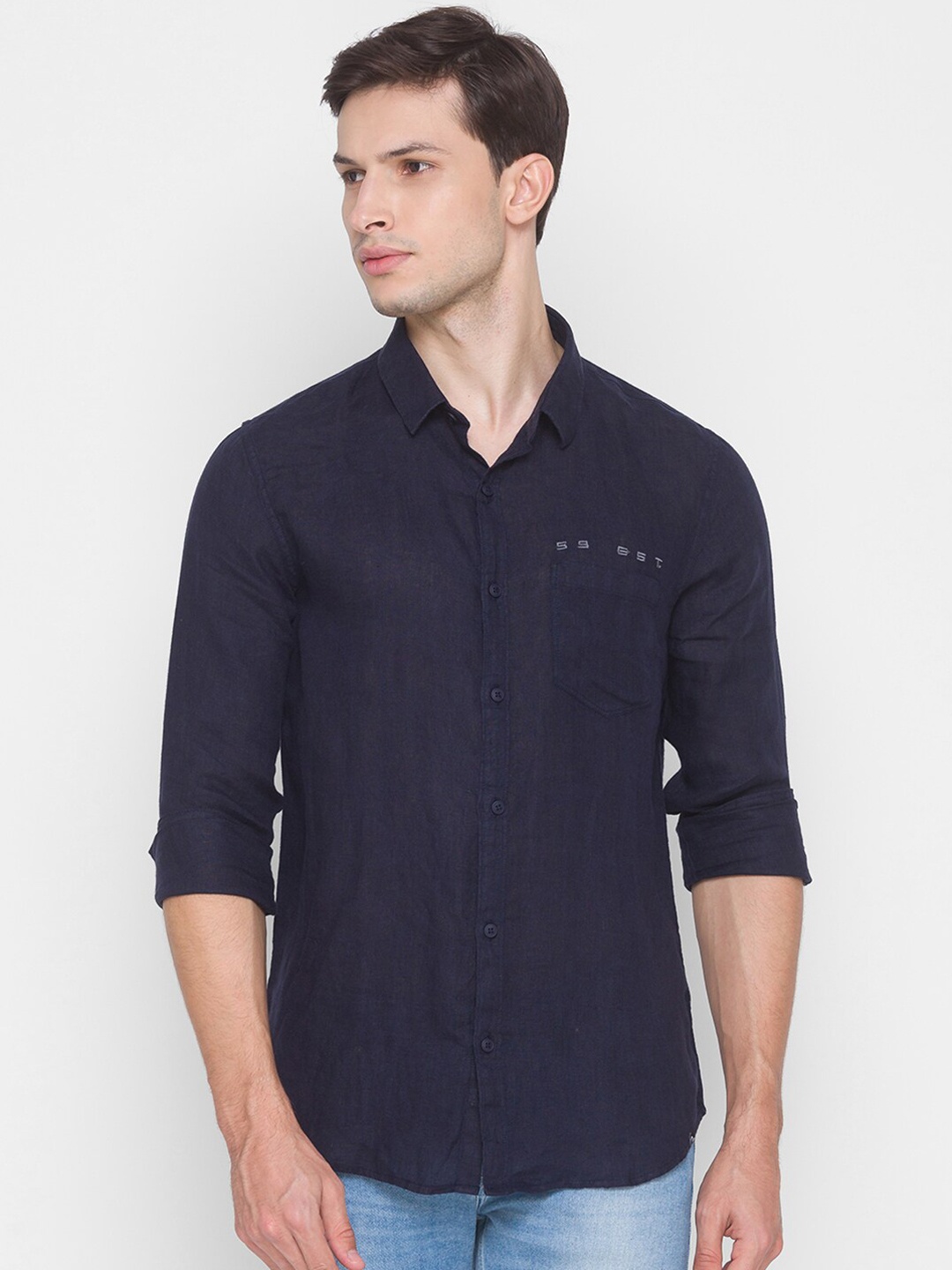 

SPYKAR Men Navy Blue Slim Fit Opaque Casual Shirt