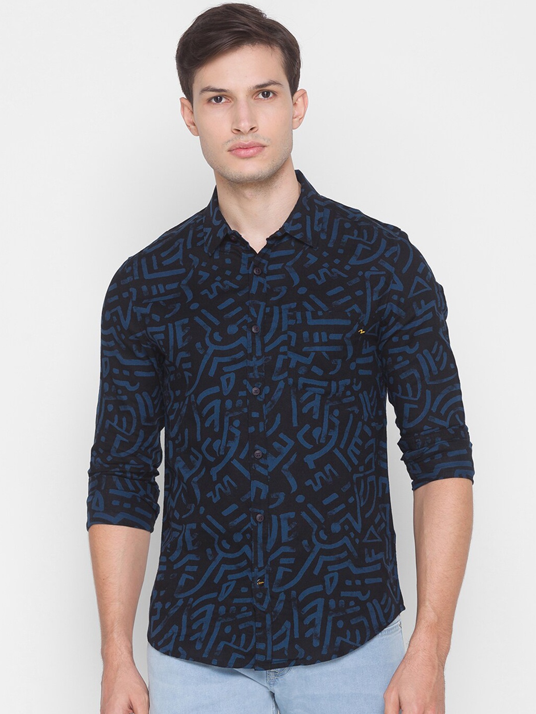 

SPYKAR Men Blue Slim Fit Opaque Printed Casual Shirt