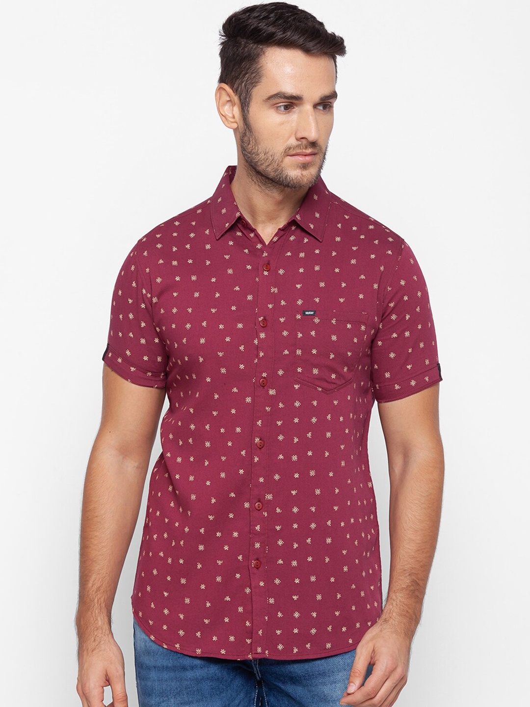 

SPYKAR Men Pink Slim Fit Opaque Printed Casual Shirt