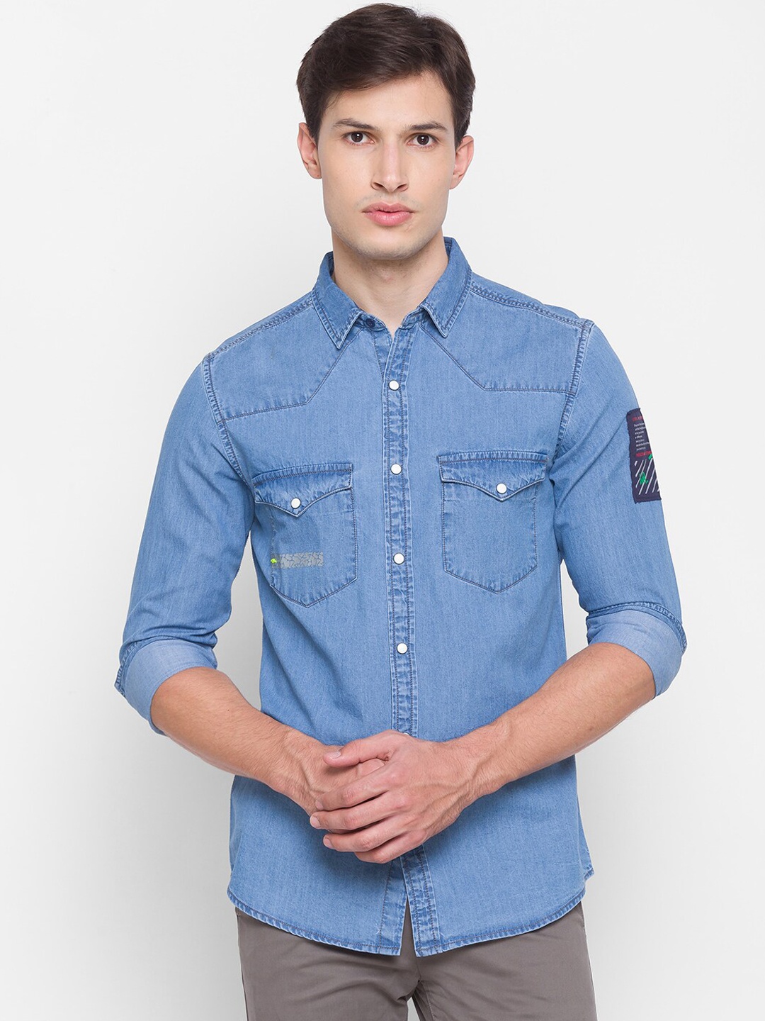 

SPYKAR Men Blue Slim Fit Opaque Casual Shirt