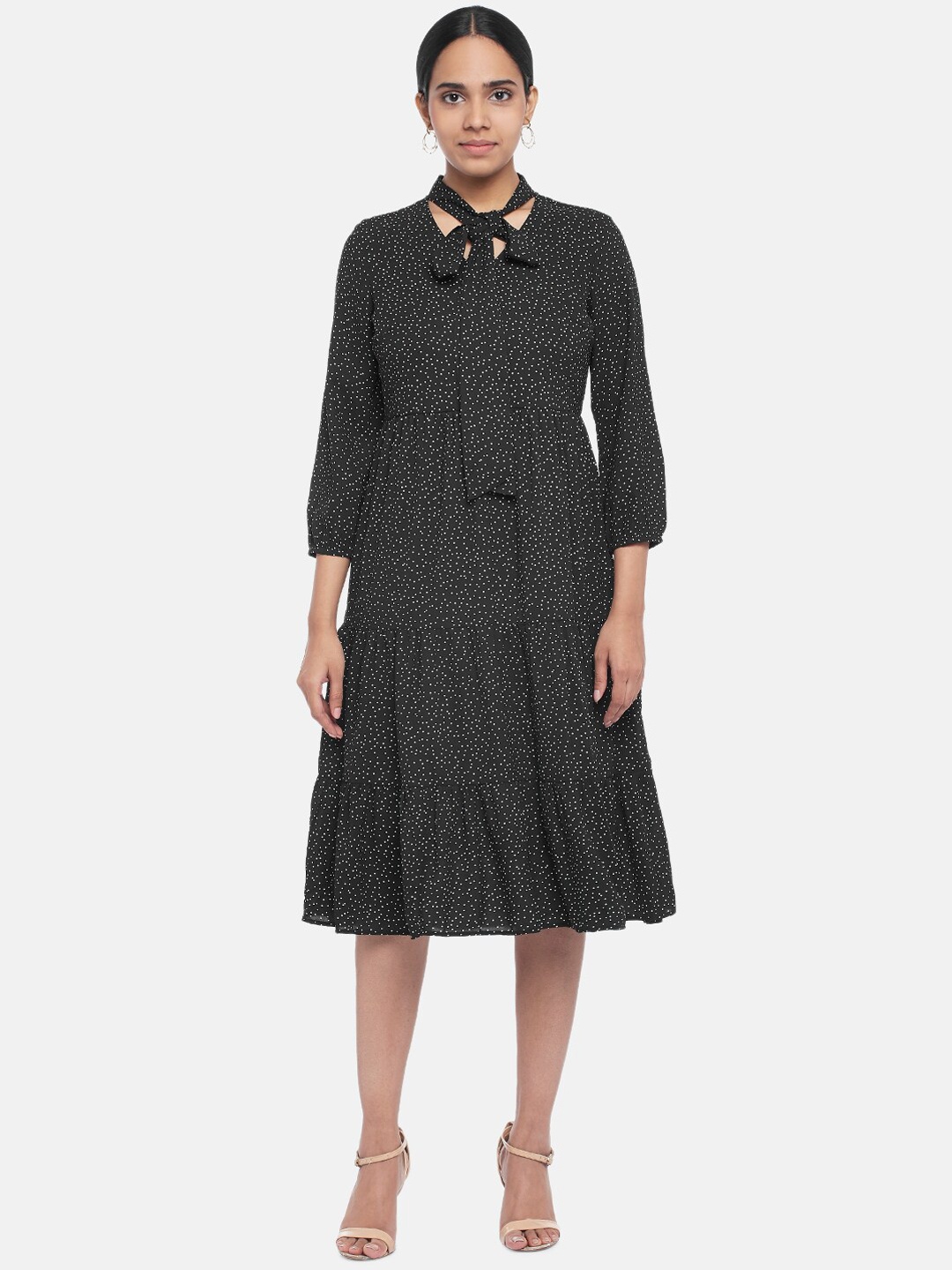 

Annabelle by Pantaloons Black Tie-Up Neck Midi Dress