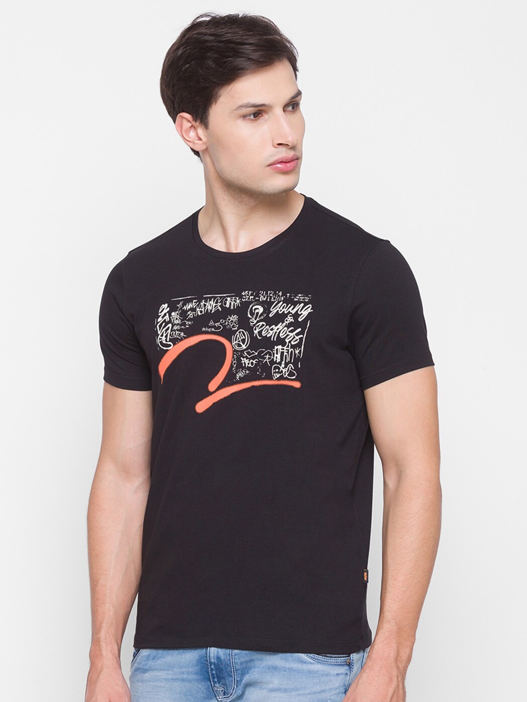 

SPYKAR Men Black Printed Slim Fit T-shirt