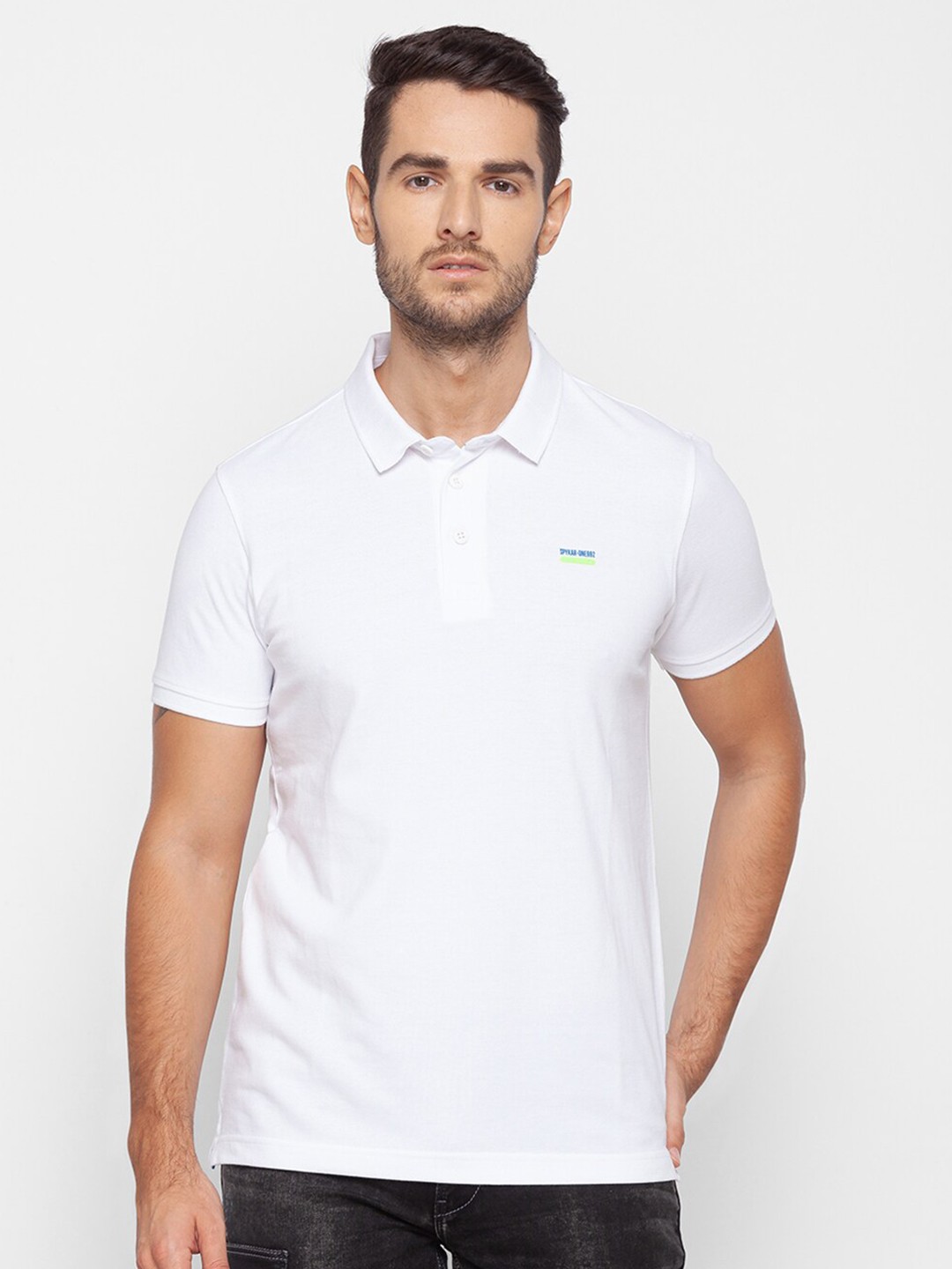 

SPYKAR Men White Polo Collar Slim Fit T-shirt
