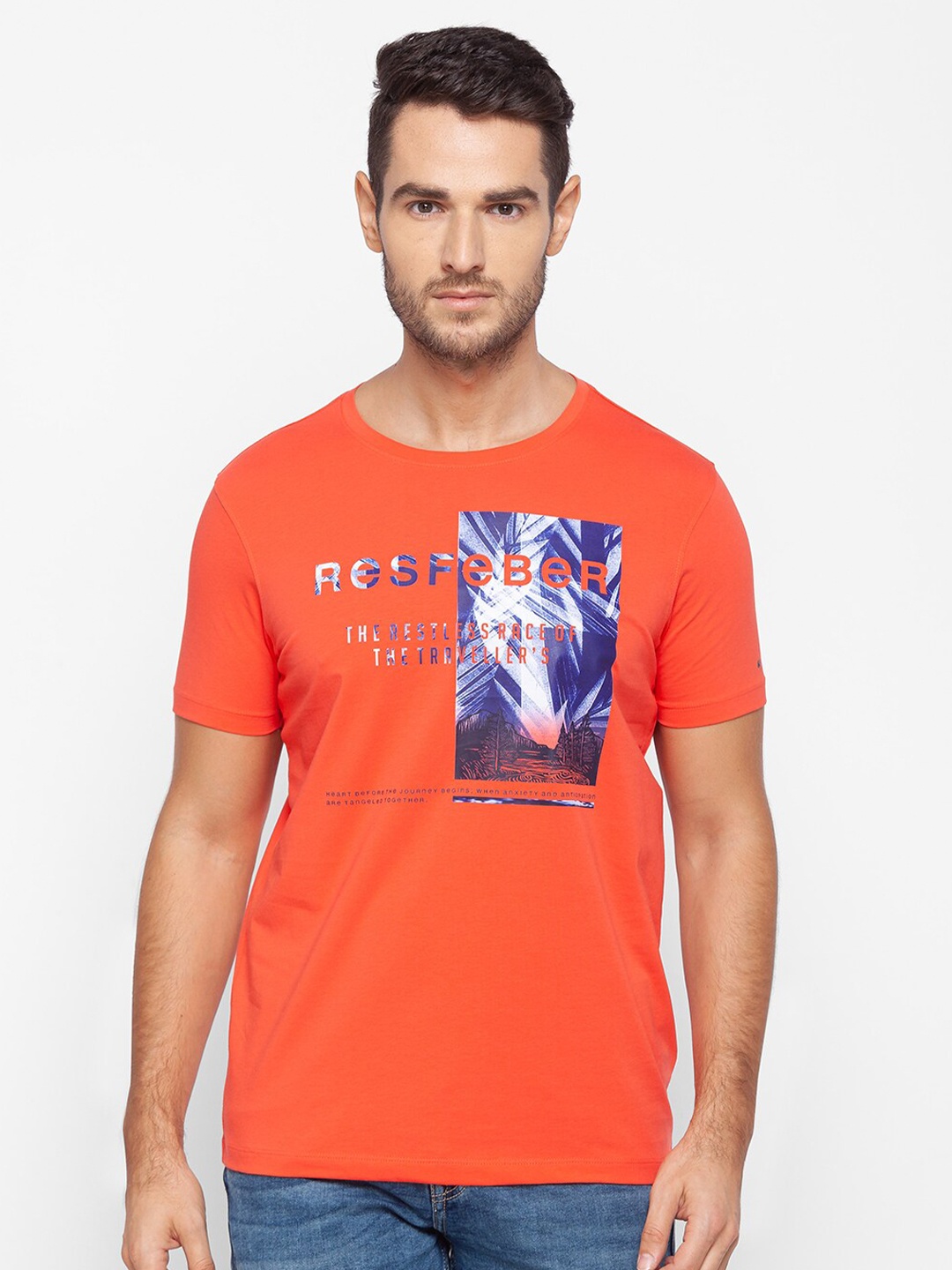 

SPYKAR Men Red Printed Slim Fit T-shirt