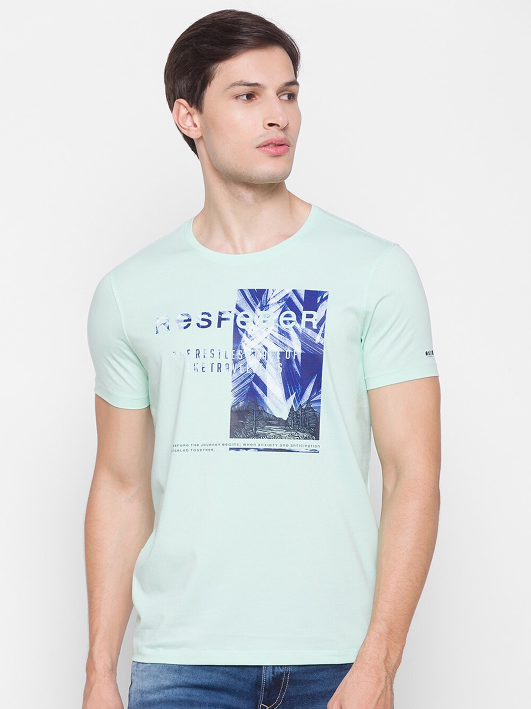 

SPYKAR Men Green & hint of mint Printed Pockets Slim Fit T-shirt