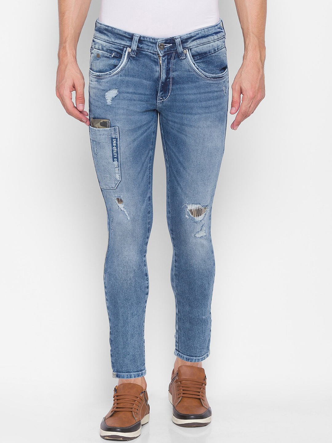 

SPYKAR Men Blue Tapered Fit Mildly Distressed Heavy Fade Jeans