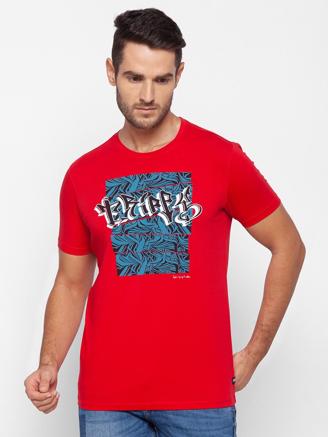 

SPYKAR Men Red Biker Printed Pockets Slim Fit T-shirt
