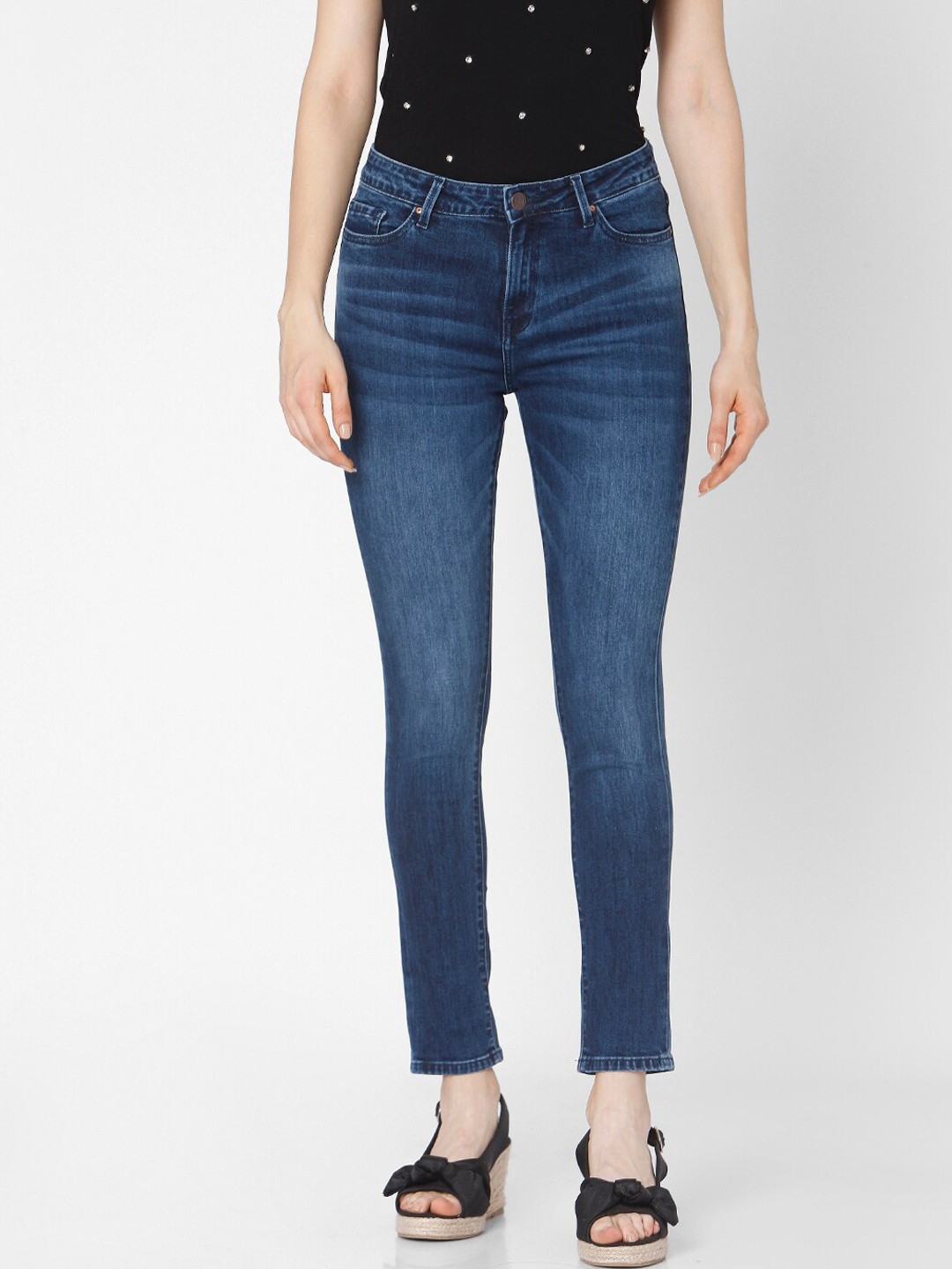 

SPYKAR Women Blue Skinny Fit Mid Rise Low Distress Jeans