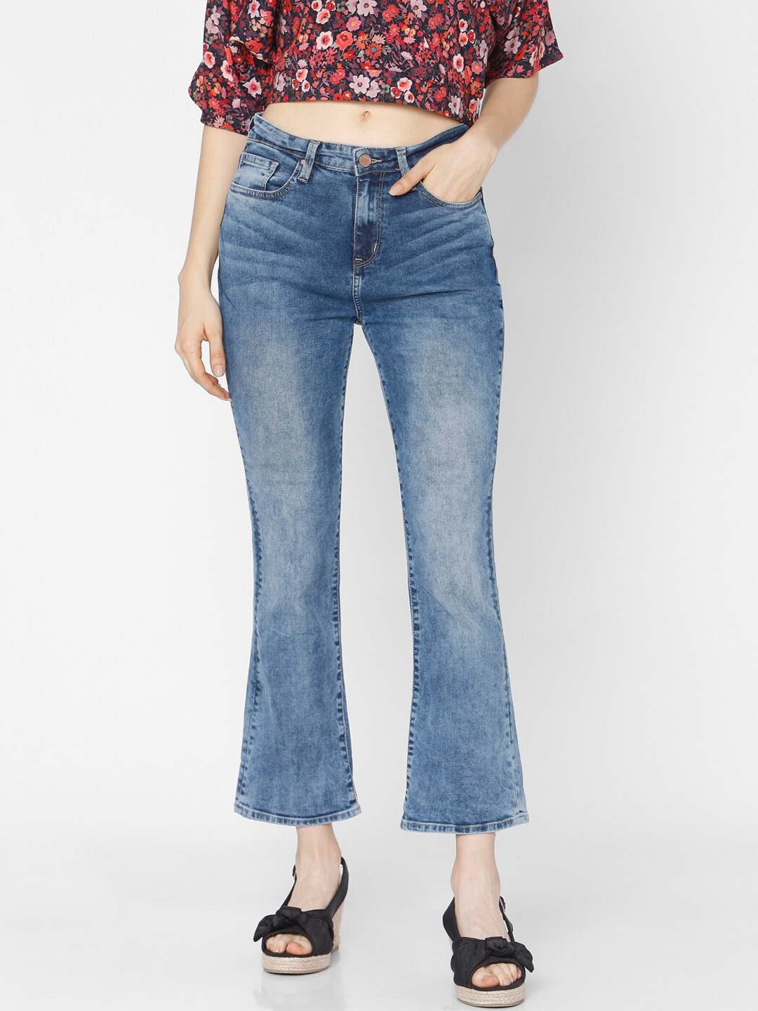 

SPYKAR Women Blue Bootcut Low Distress Heavy Fade Jeans