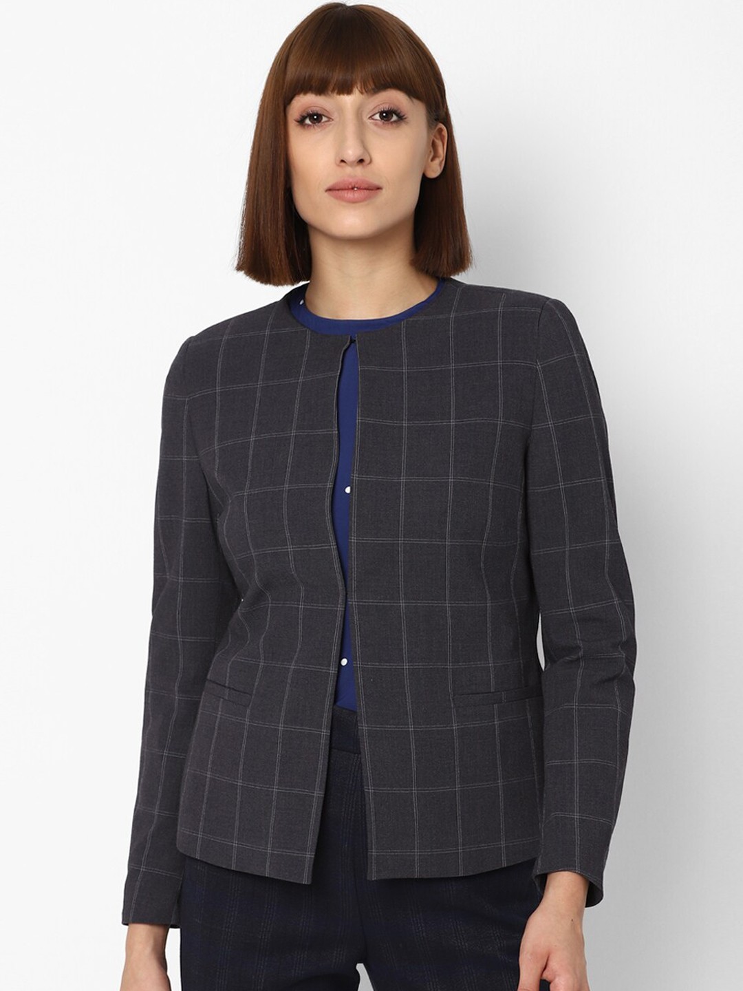

Allen Solly Woman Women Grey Checked Open-Front Casual Blazer