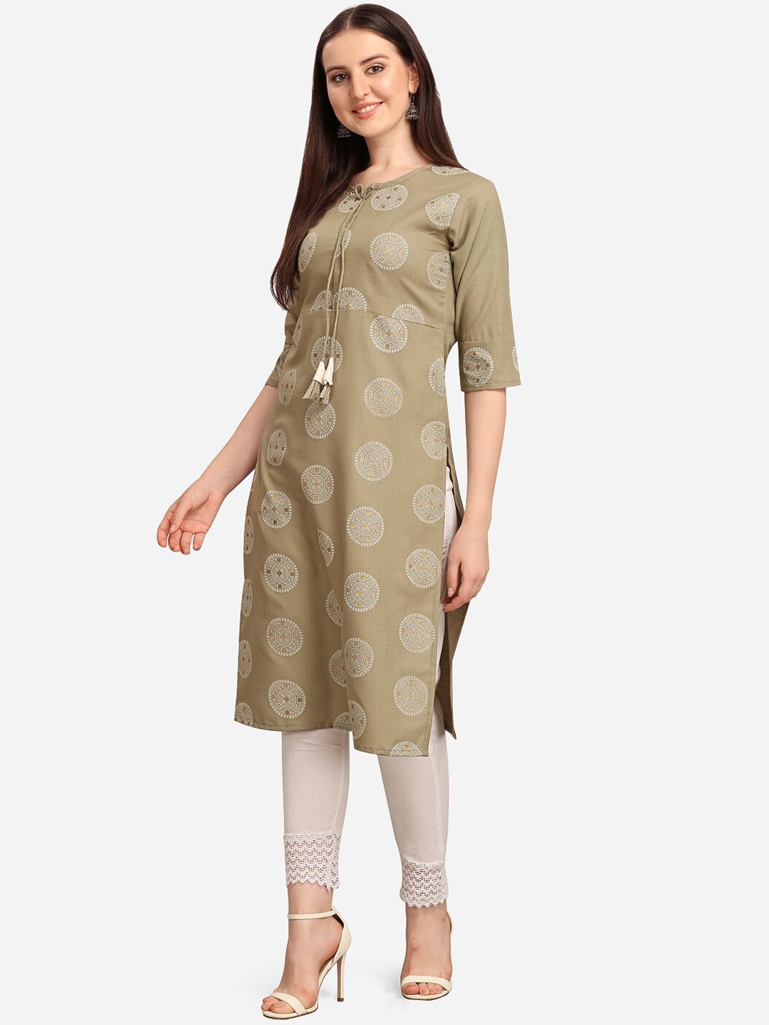 

Youthnic Women Grey & White Ethnic Motifs Printed Kurta