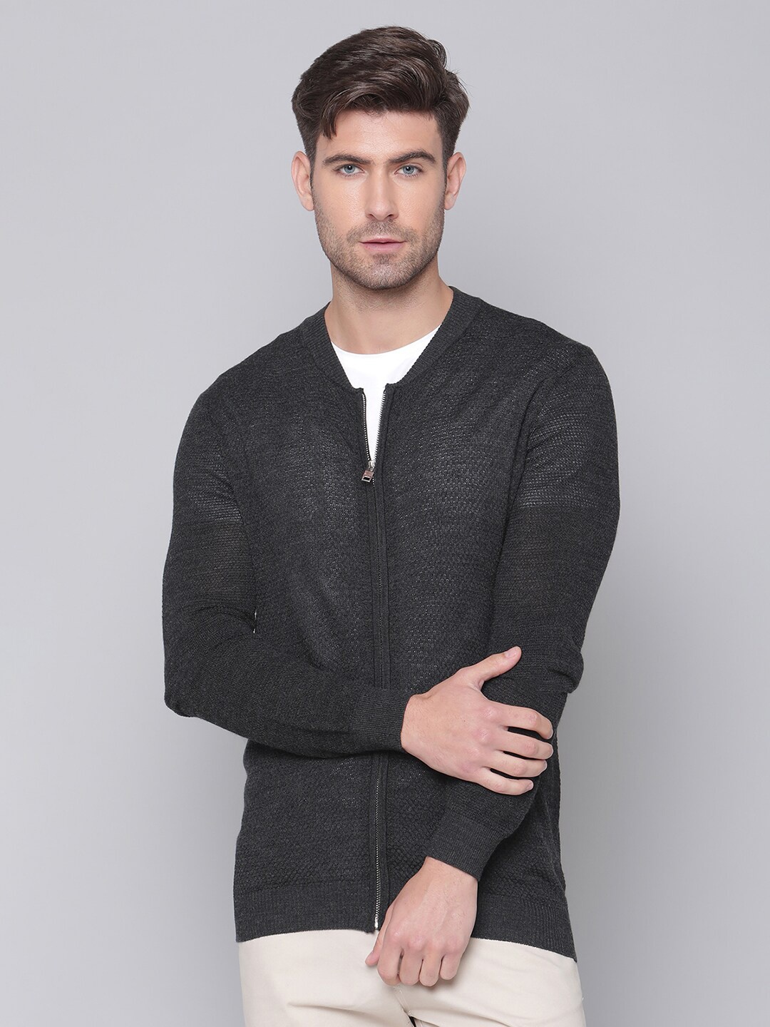 

Bruun & Stengade Men Charcoal Grey Front-Open Sweater