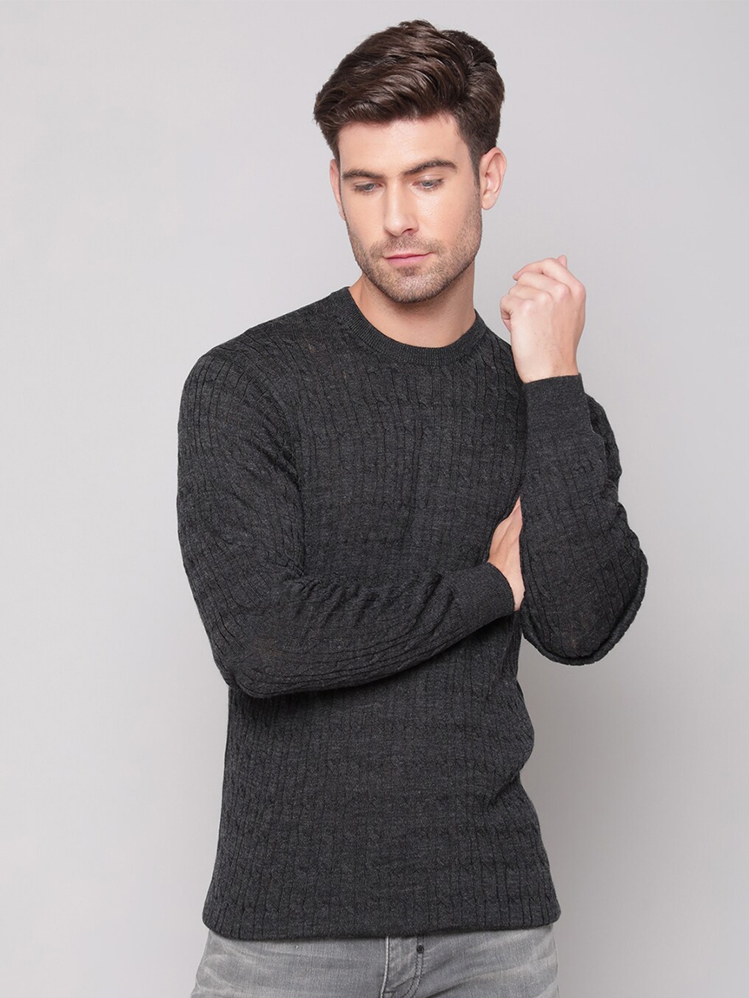 

Bruun & Stengade Men Charcoal Grey Ribbed Pullover