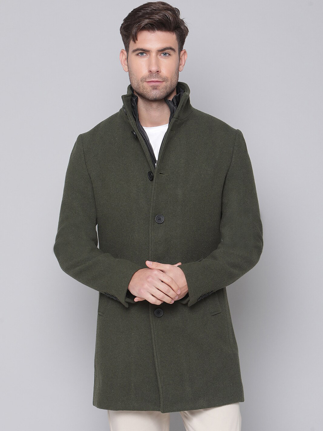 

Bruun & Stengade Men Green Solid Regular-Fit Overcoat