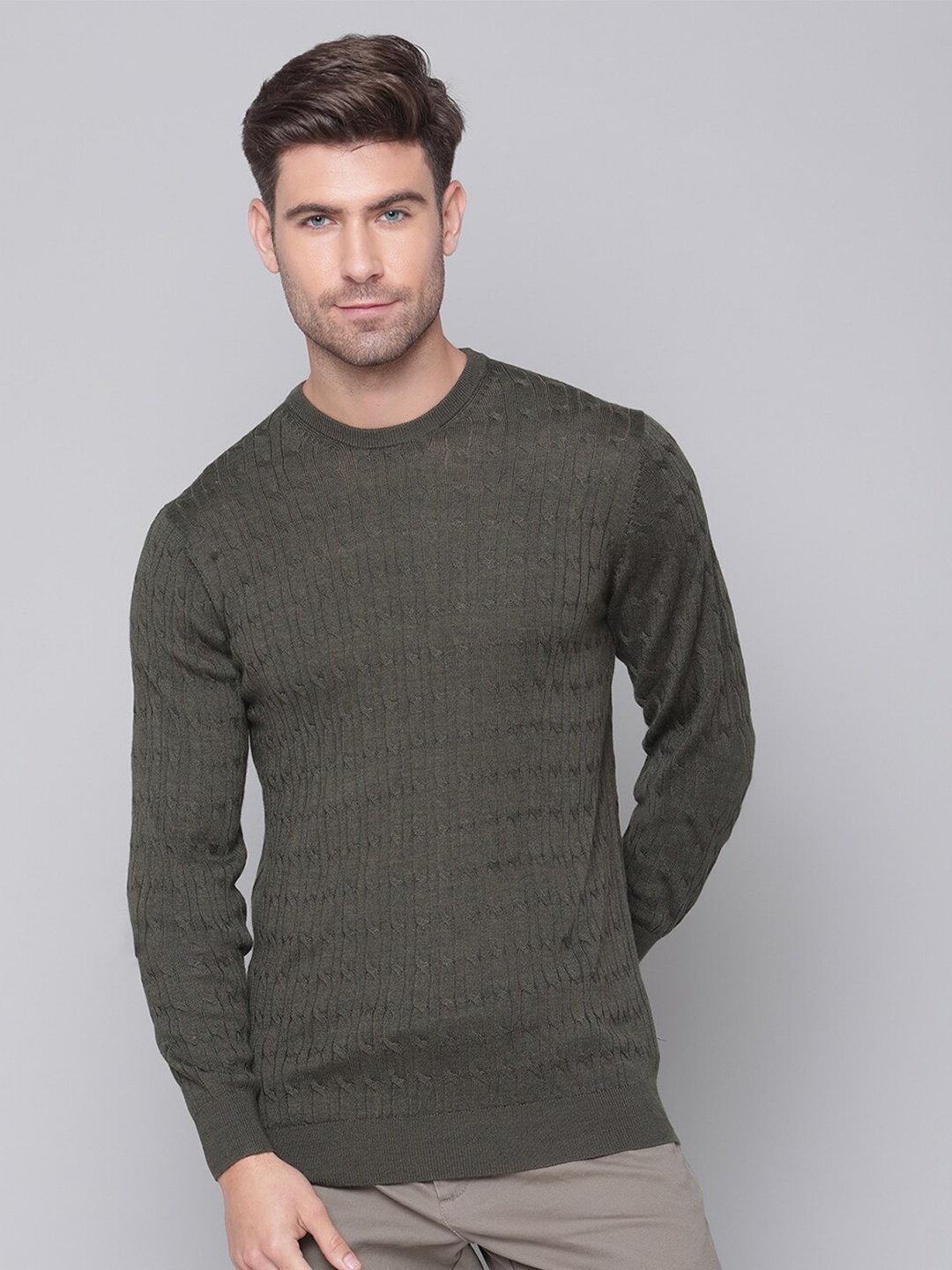 

Bruun & Stengade Men Olive Green Ribbed Pullover