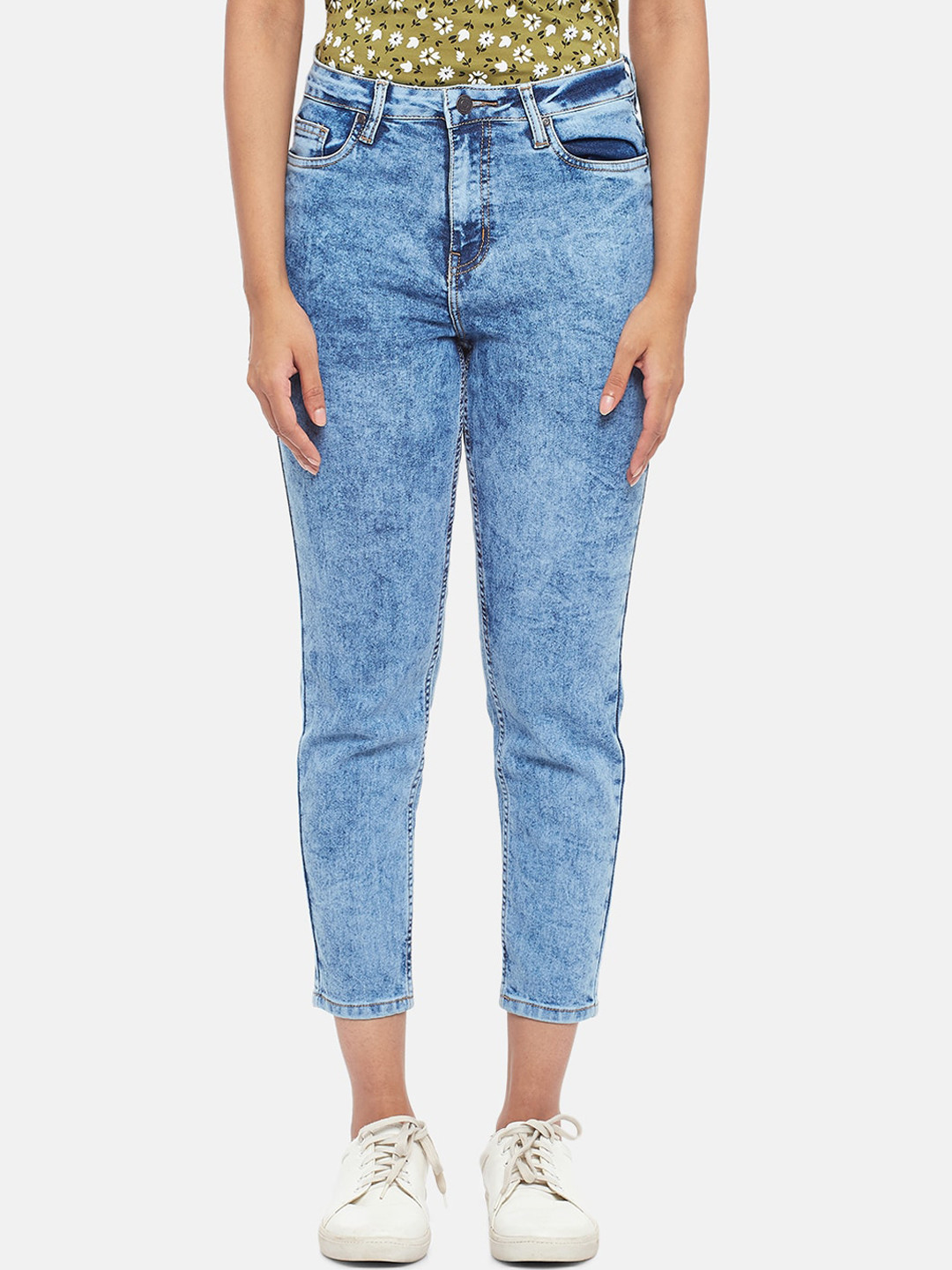 

People Women Blue Relaxed High-Rise Cropped Jeans