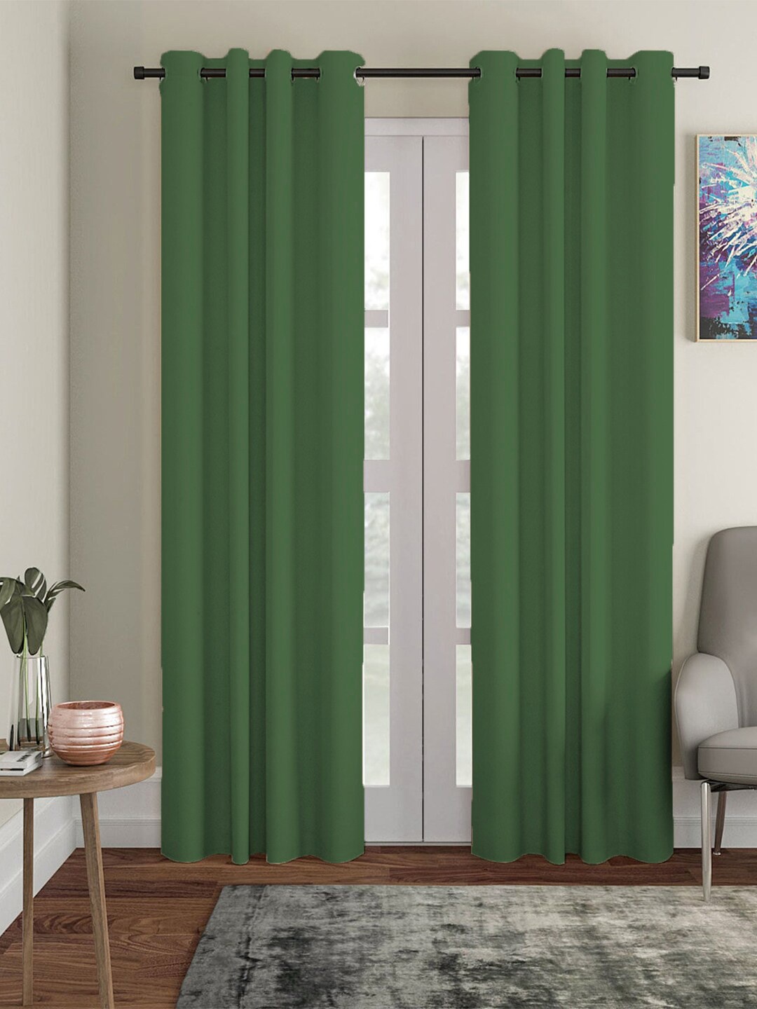 

HOUZZCODE Green Set of 2 Black Out Door Curtain