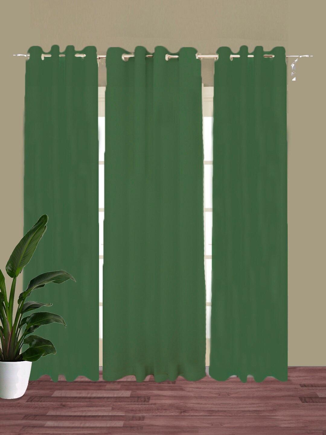 

HOUZZCODE Green Set of 3 Black Out Door Curtain