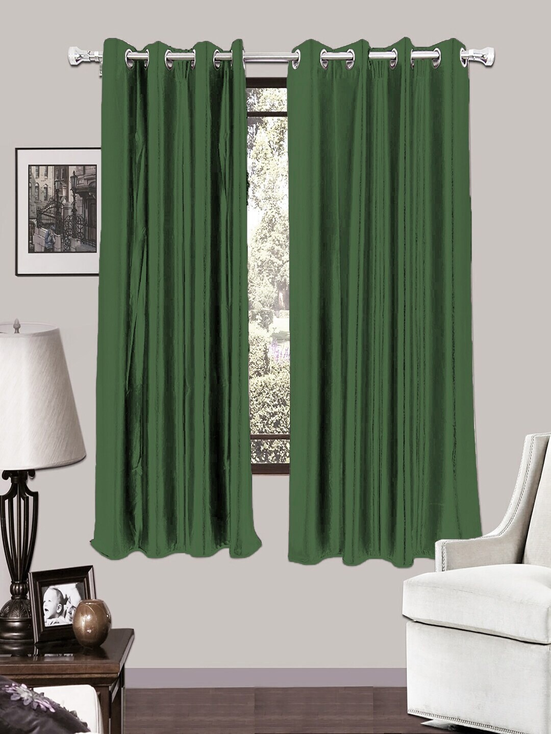 

HOUZZCODE Green Set of 2 Black Out Window Curtain
