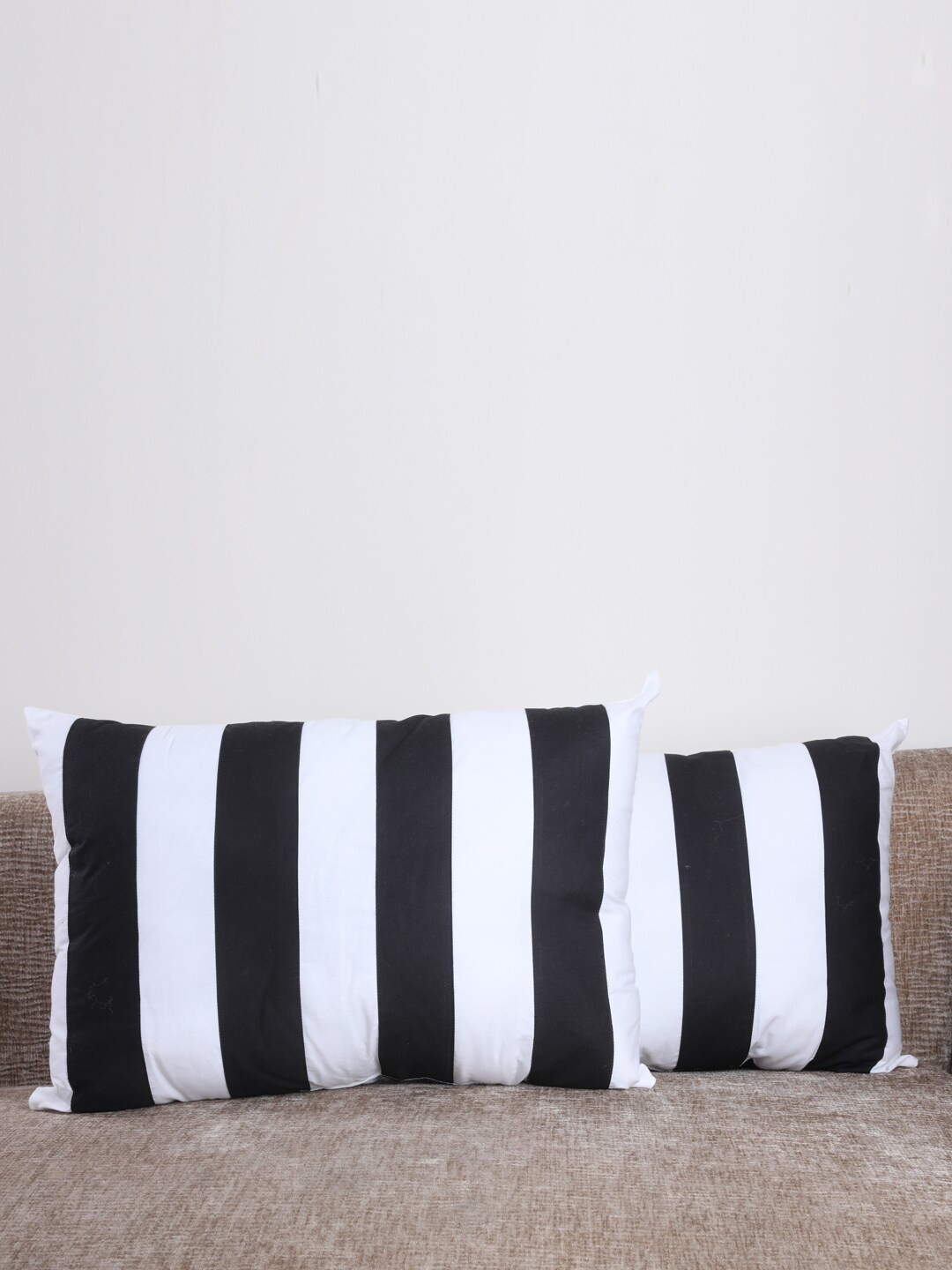 

My Gift Booth Set Of 2 White & Black Striped Rectangular Cushions