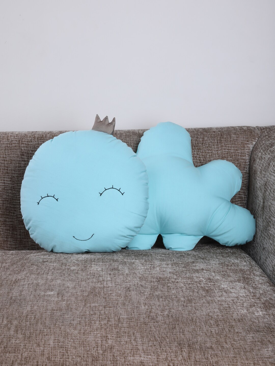 

My Gift Booth Set Of 2 Blue Solid Moon & Star Shaped Cushions