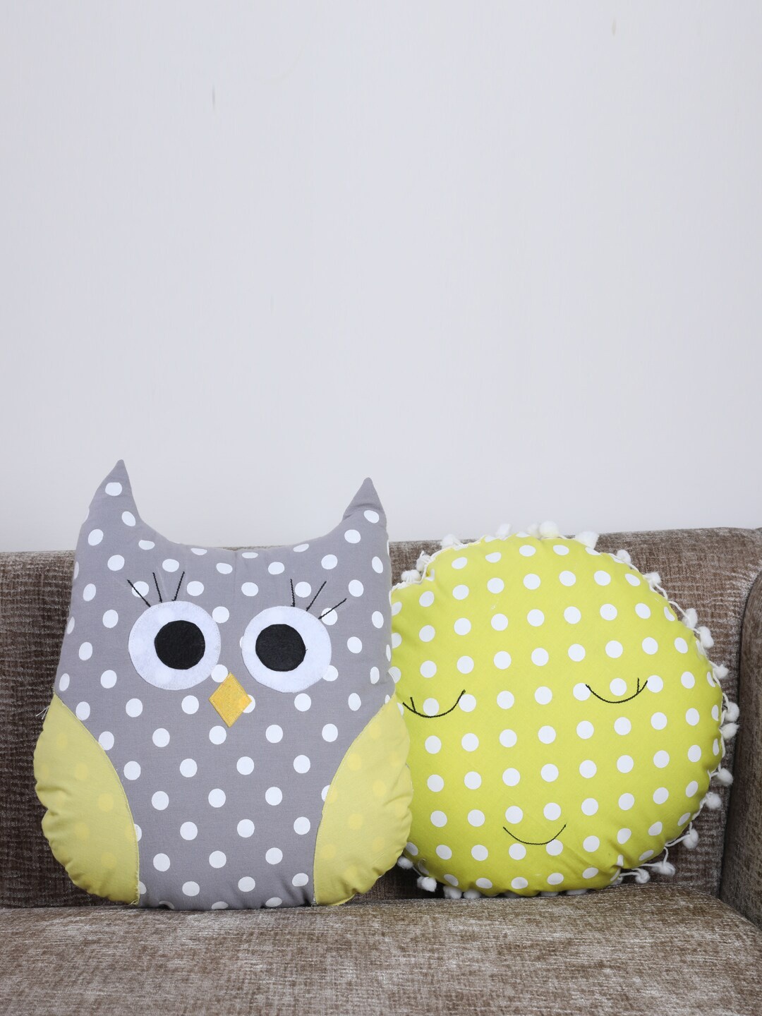 

My Gift Booth Set Of 2 Printed Cotton Sun & Owl Floor Cushions, Yellow