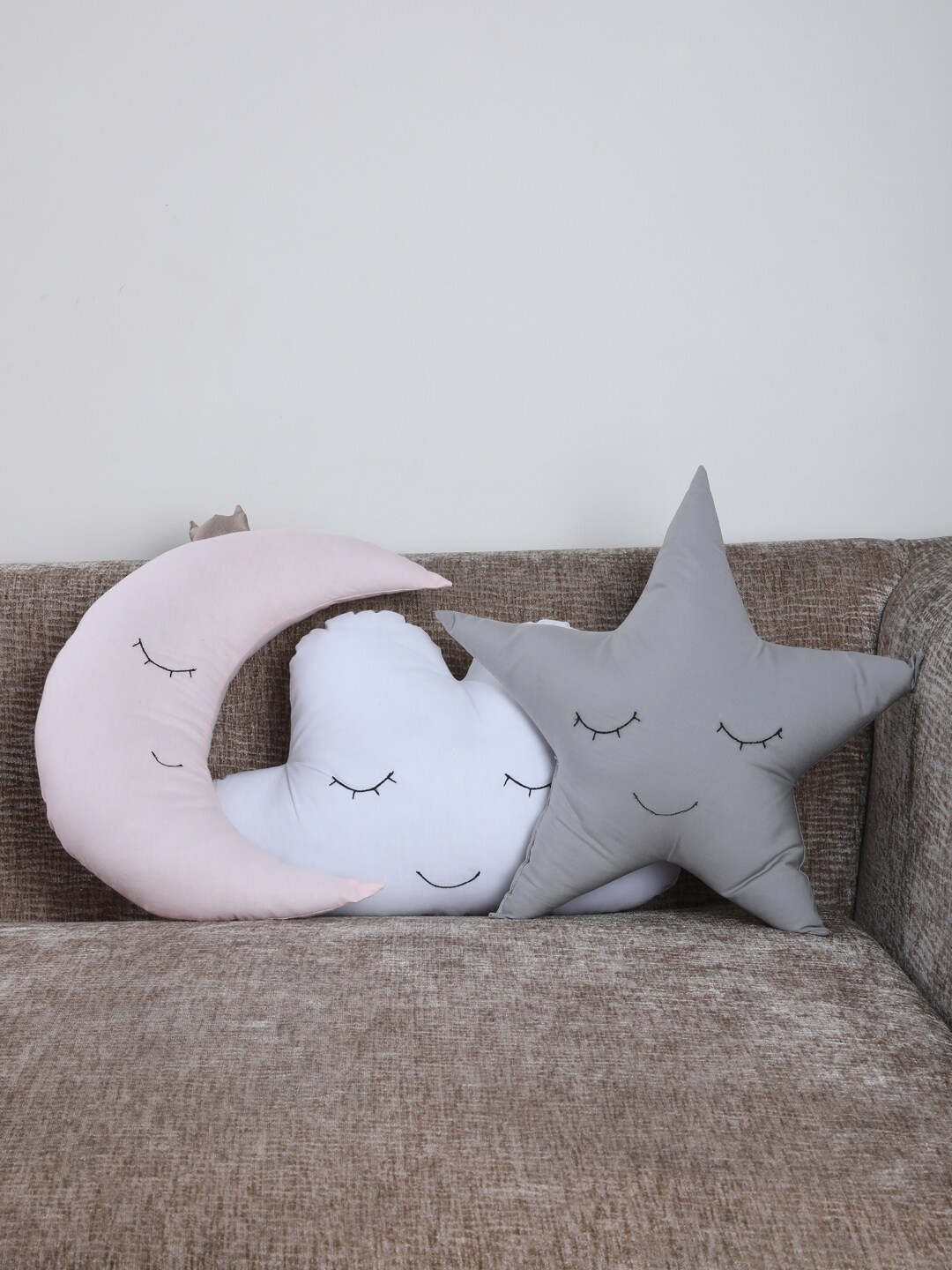 

My Gift Booth Set Of 3 Solid Moon Star & Cloud Cushions, Pink