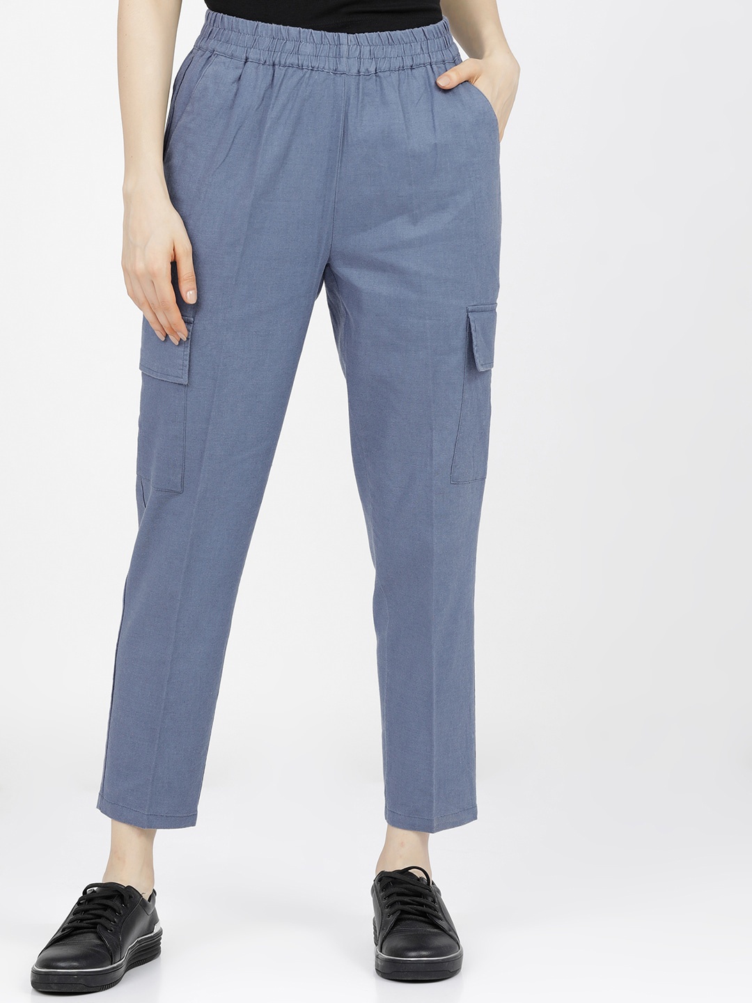

Tokyo Talkies Women Blue Cargo Trousers