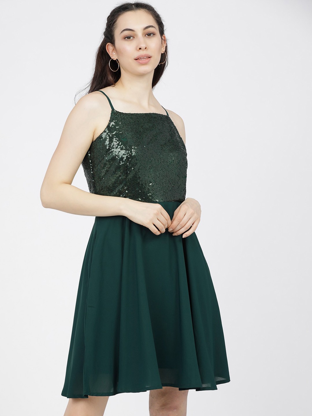 

Tokyo Talkies Women Green Sequined Embellished Georgette Dress